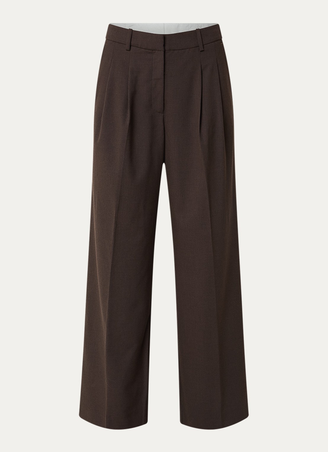 Selected Sienna high waist loose fit pantalon in wolblend - voorkant 2 bruin