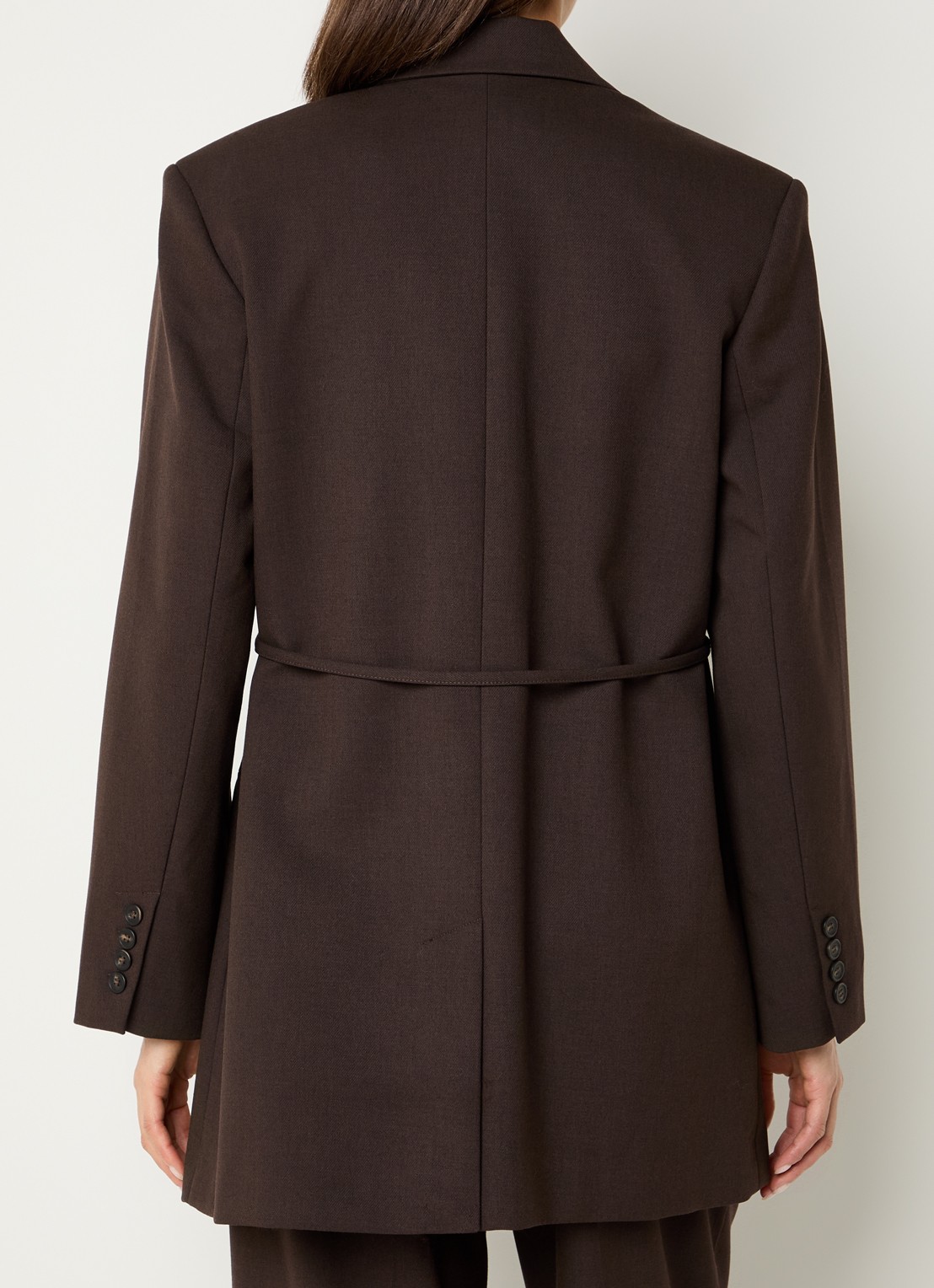Selected Sienna oversized blazer in wolblend met strikceintuur - achterkant bruin