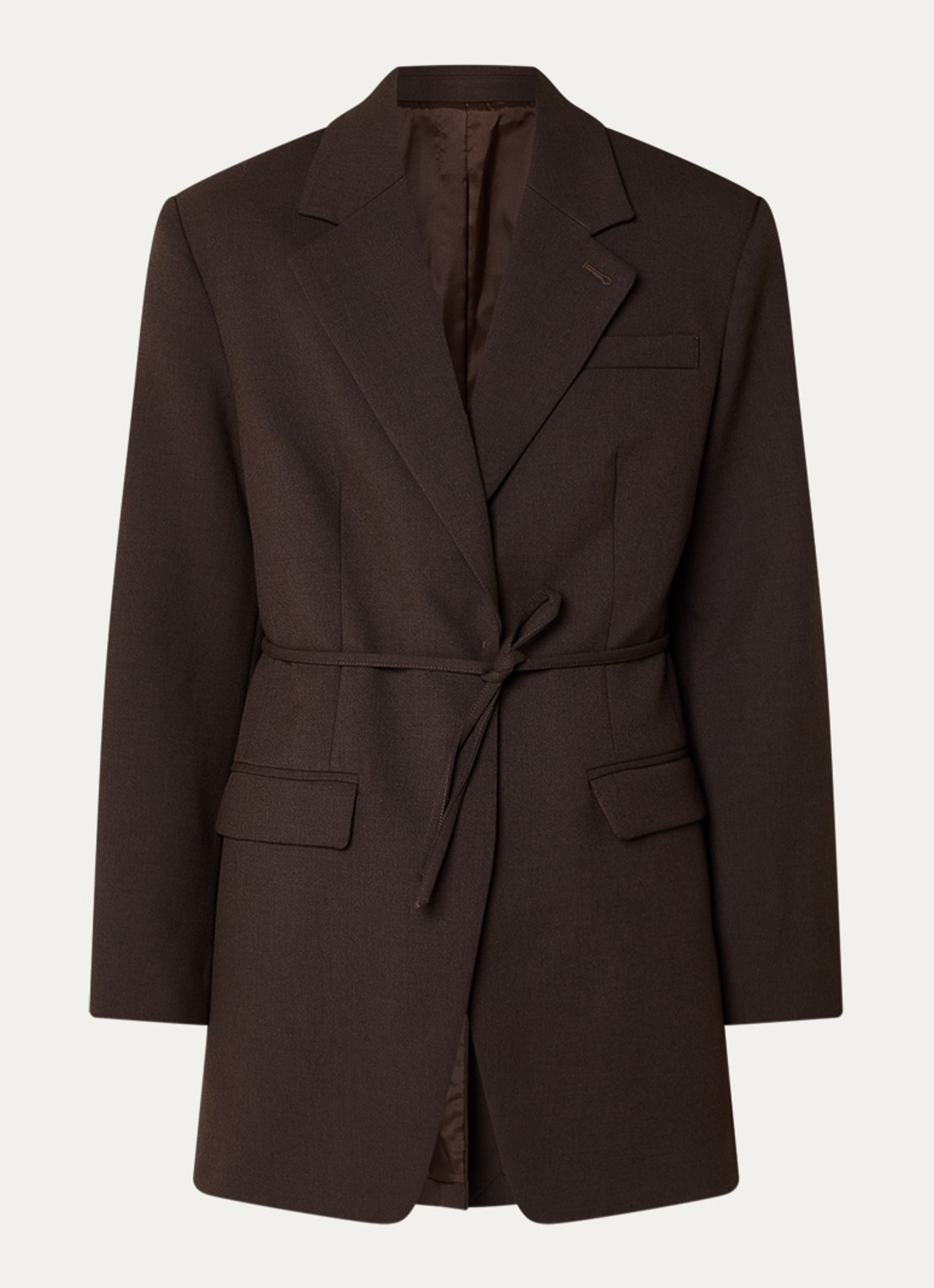 Selected Sienna oversized blazer in wolblend met strikceintuur - voorkant 2 bruin