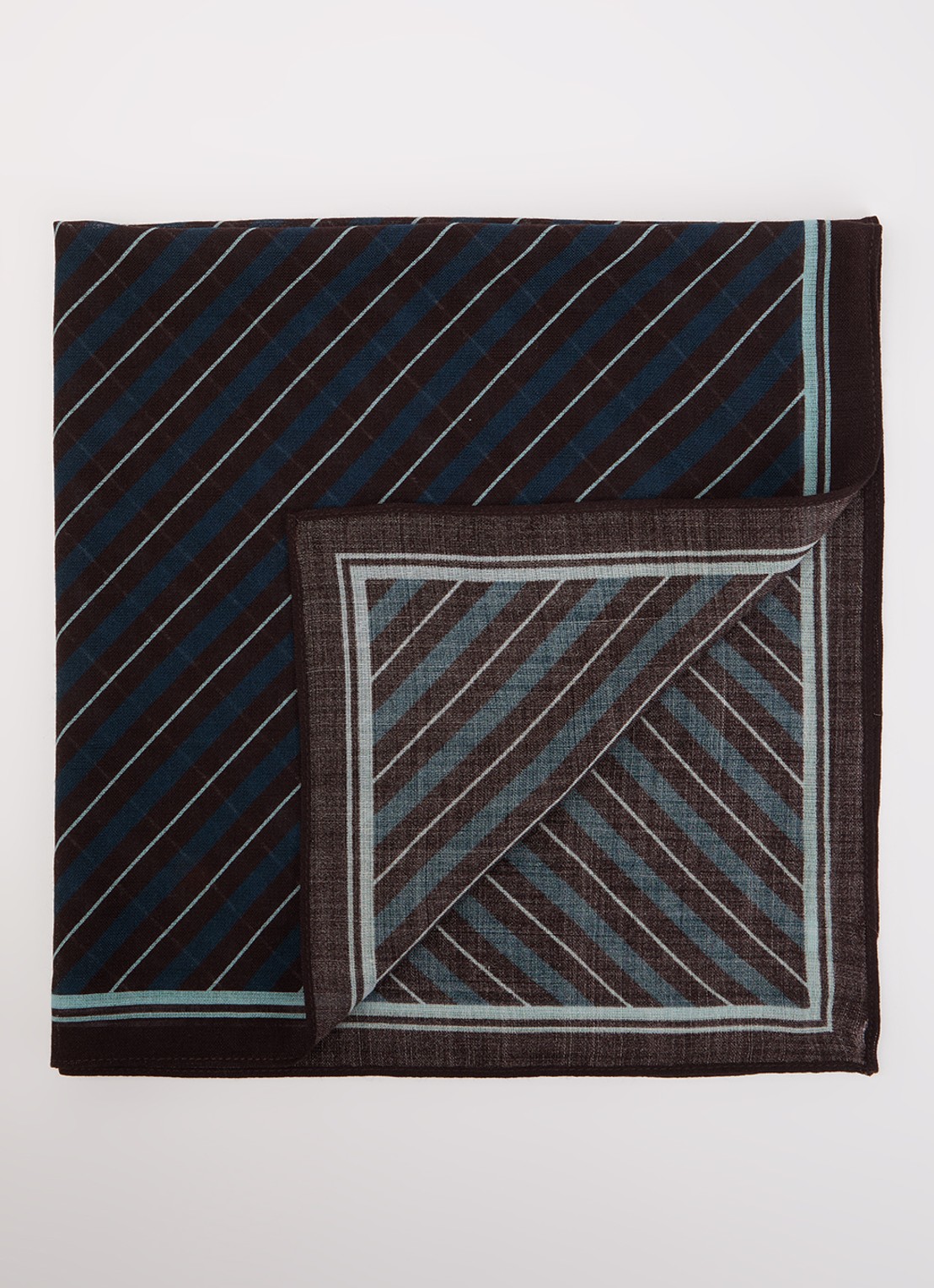 Selected Sjaal van wol met streepprint 60 x 60 cm - voorkant donkerbruin
