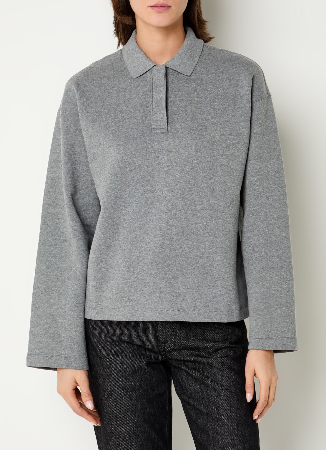Selected Slfari Gia sweater met polokraag - detail 4 middengrijs