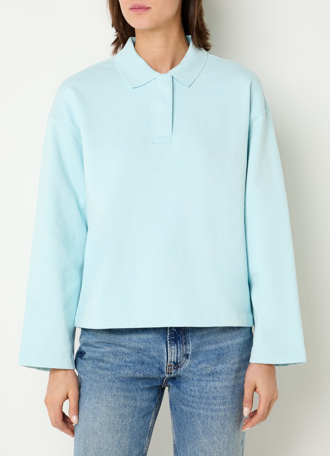 Selected Slfari Gia sweater met polokraag - detail turquoise