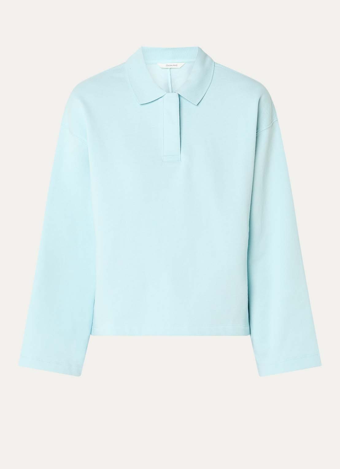 Selected Slfari Gia sweater met polokraag - voorkant 3 turquoise