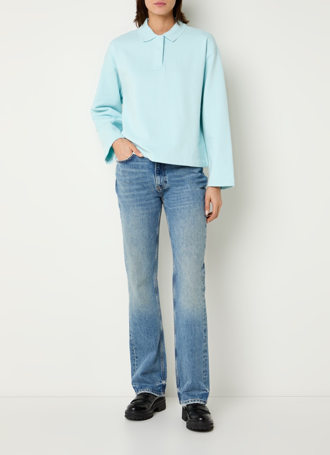 Selected Slfari Gia sweater met polokraag - voorkant 4 turquoise