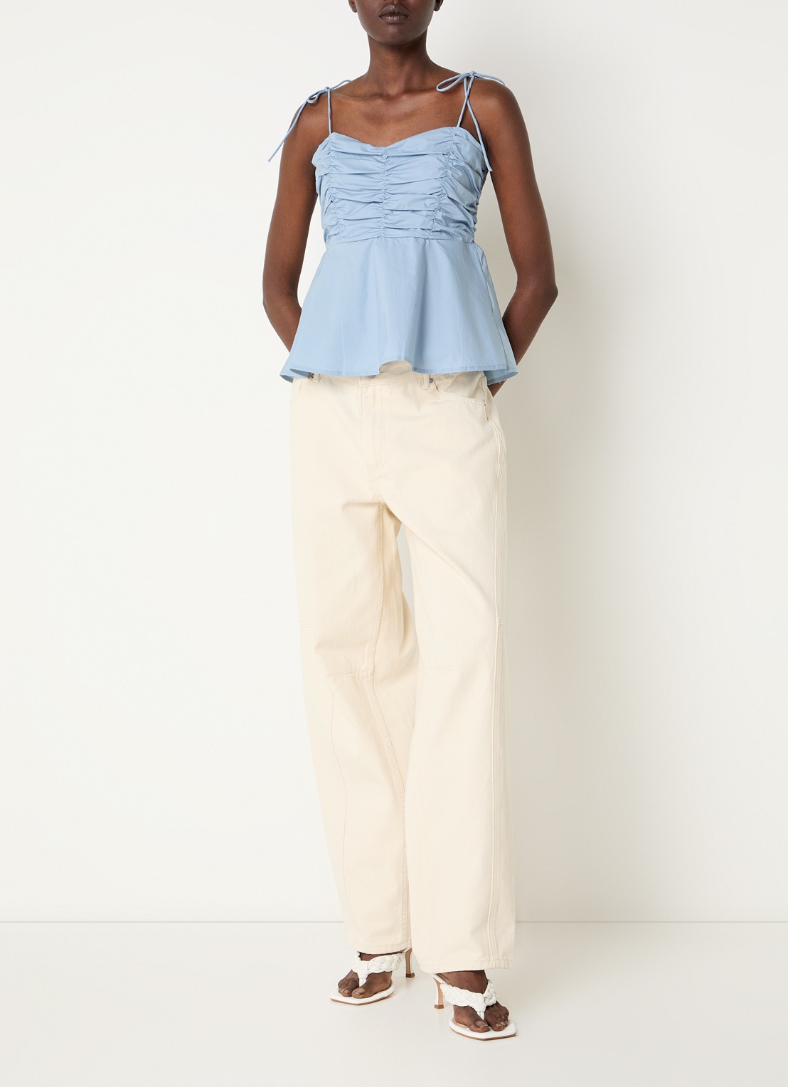 Selected SLFDelia top met plooidetail - voorkant 2 blauw