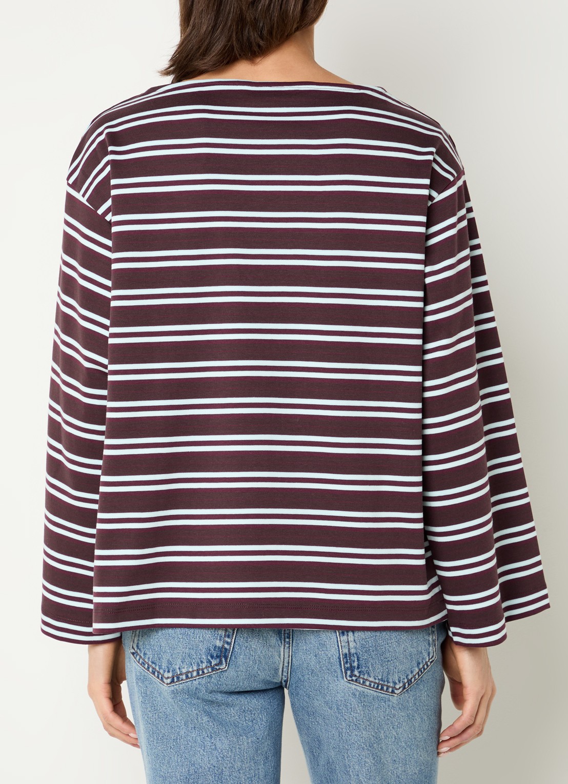 Selected Slfpolly sweater met streepprint en boothals - achterkant 3 bordeauxrood