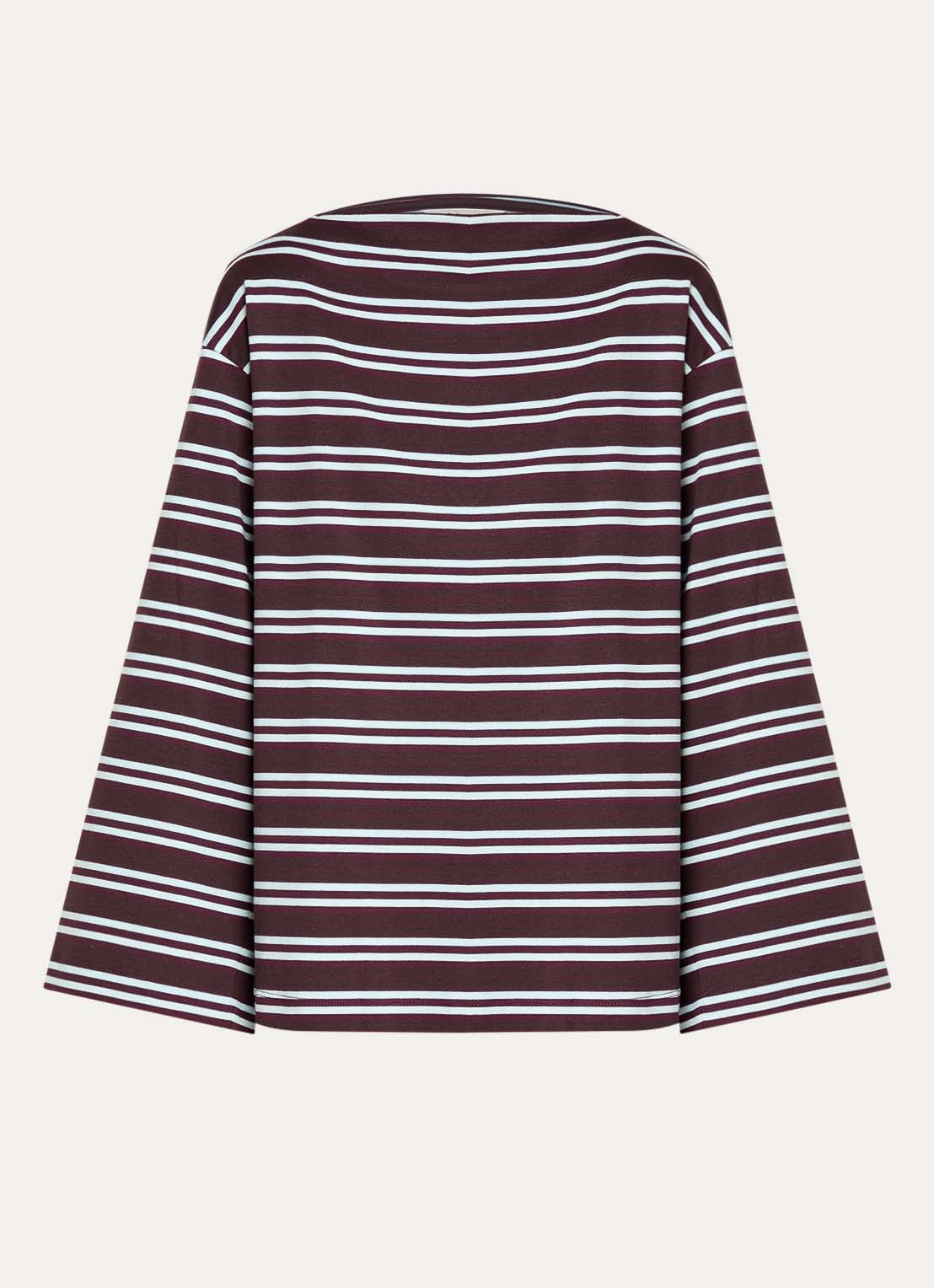Selected Slfpolly sweater met streepprint en boothals - voorkant bordeauxrood