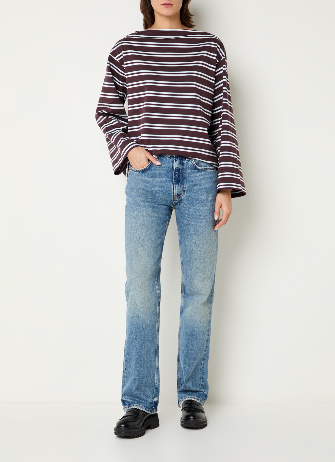 Selected Slfpolly sweater met streepprint en boothals - voorkant 2 bordeauxrood