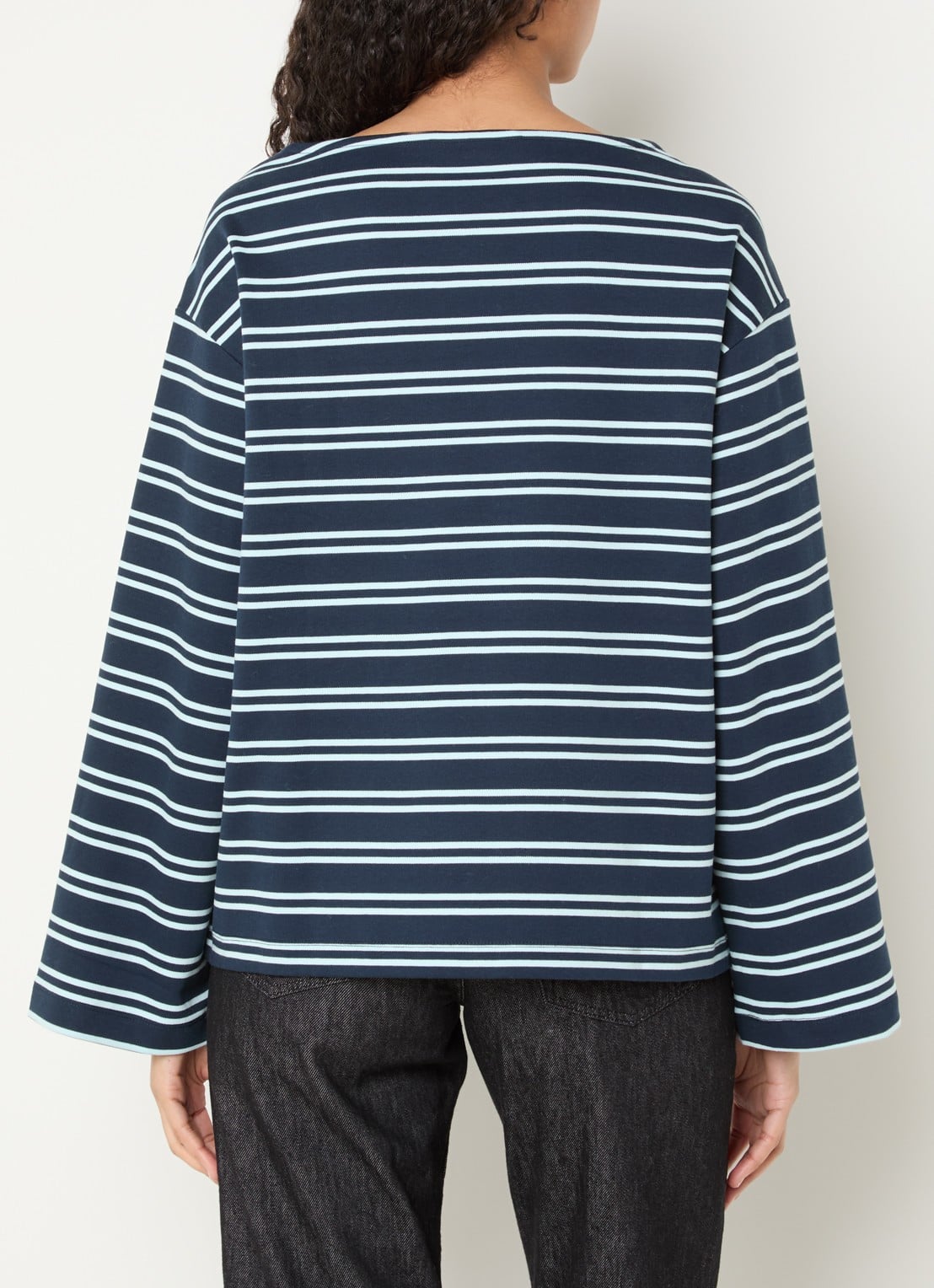 Selected Slfpolly sweater met streepprint en boothals - achterkant donkerblauw