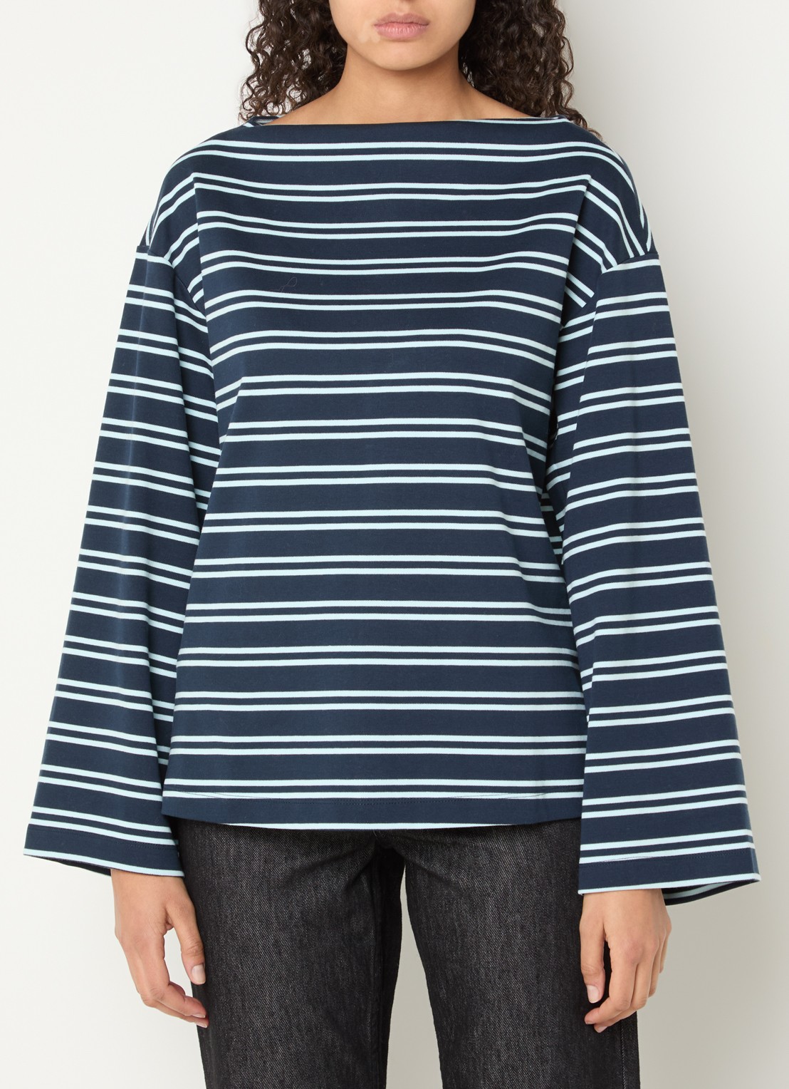Selected Slfpolly sweater met streepprint en boothals - detail 2 donkerblauw