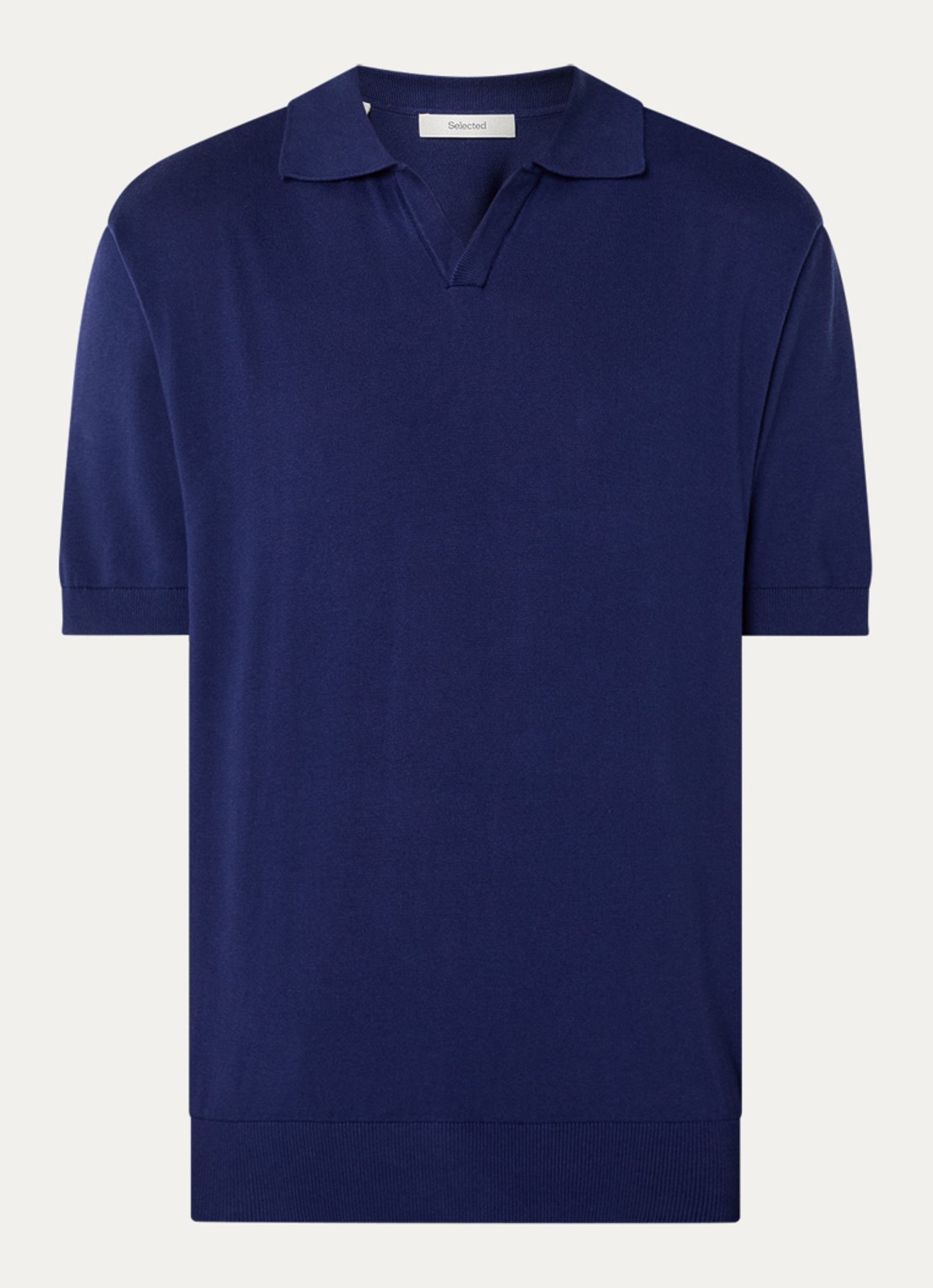 Selected SLHTorino fijngebreide polo met V-hals - voorkant beige