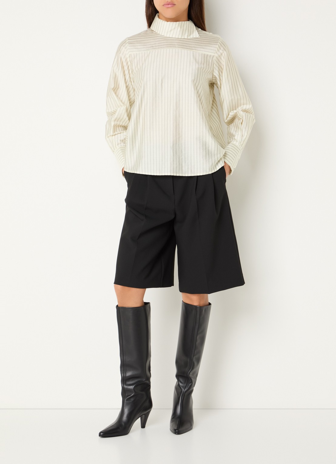 Selected Slwconnie tuniek van satijn met streepprint - voorkant 3 gebroken wit