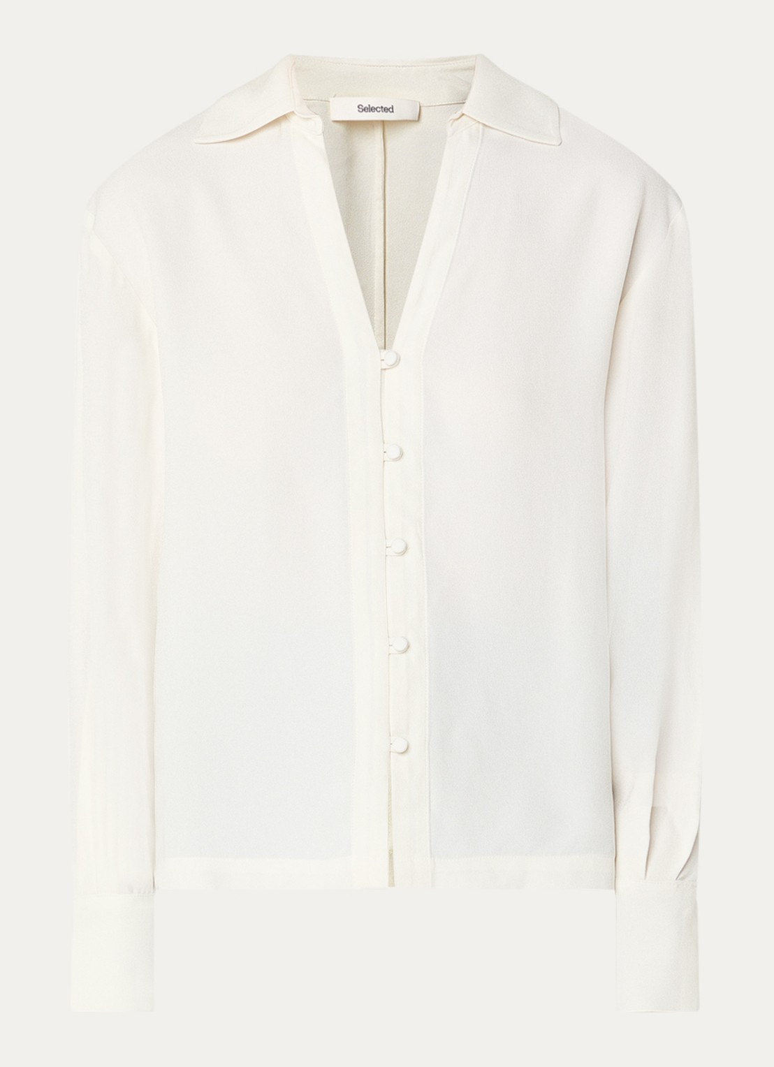 Selected Soler blouse met V-hals - voorkant 2 gebroken wit