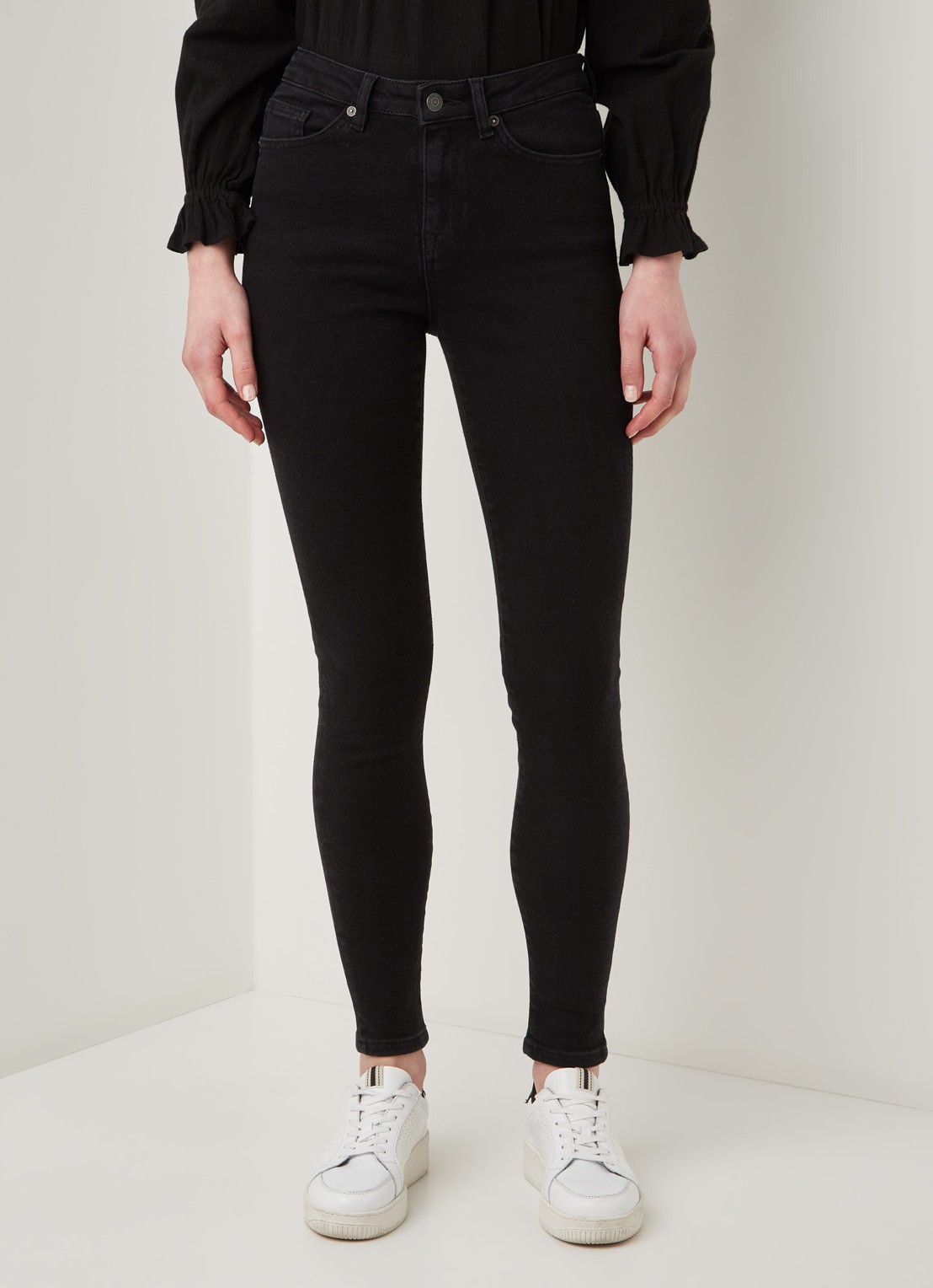 Selected Sophia mid waist skinny jeans met stretch - detail 4 zwart