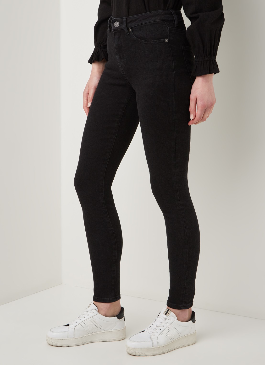 Selected Sophia mid waist skinny jeans met stretch - detail 5 zwart