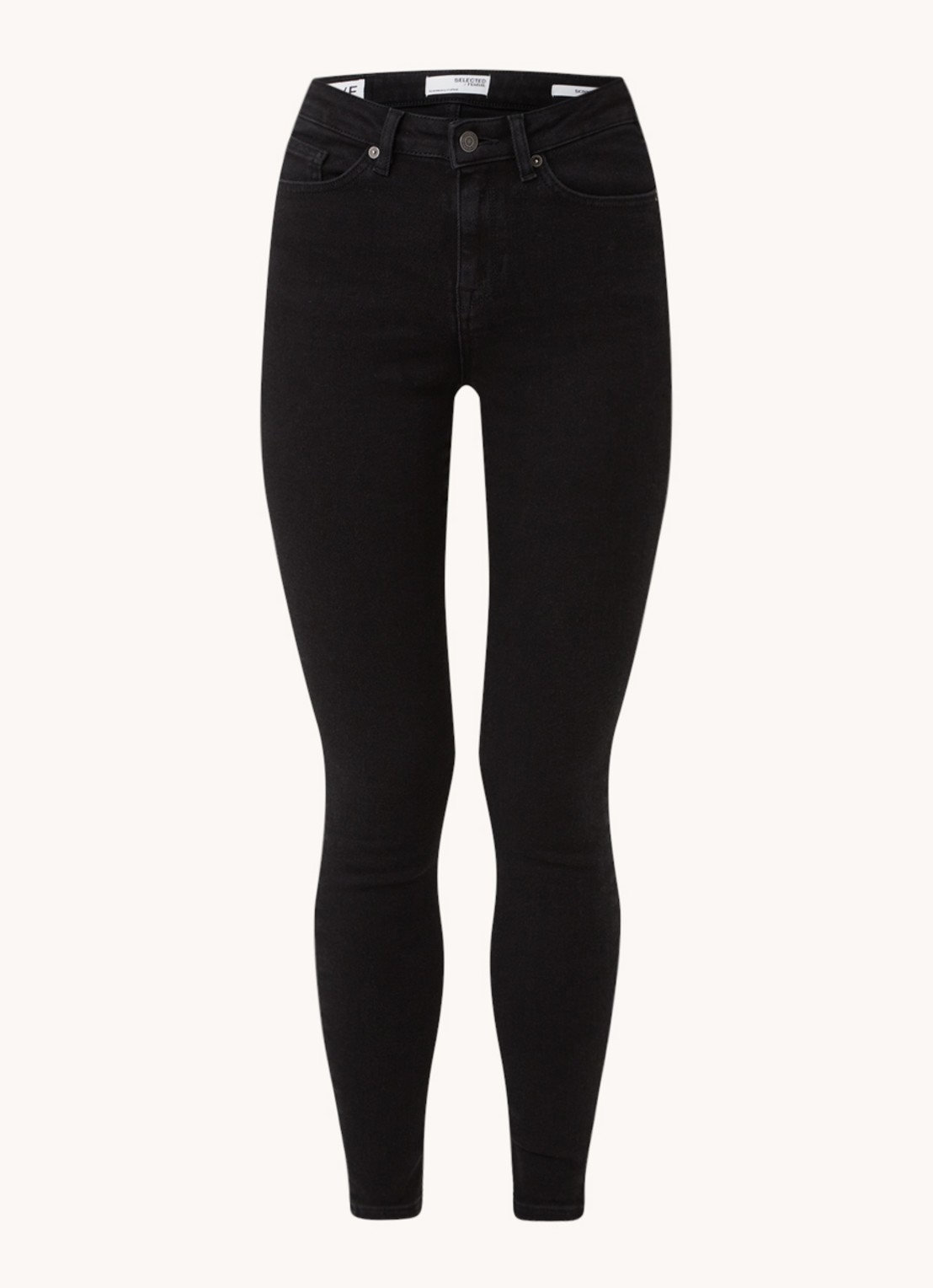 Selected Sophia mid waist skinny jeans met stretch - voorkant zwart