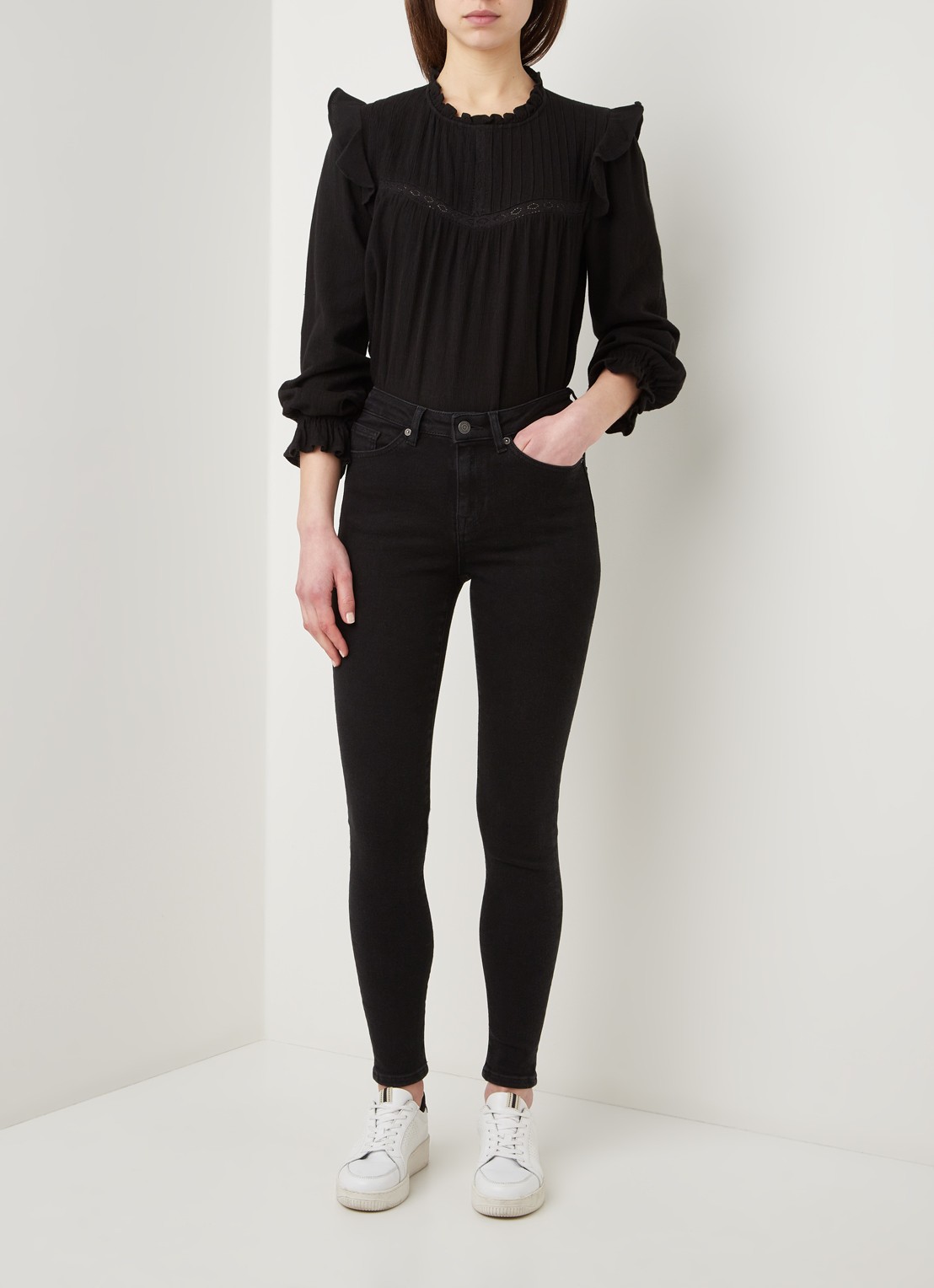Selected Sophia mid waist skinny jeans met stretch - voorkant 2 zwart