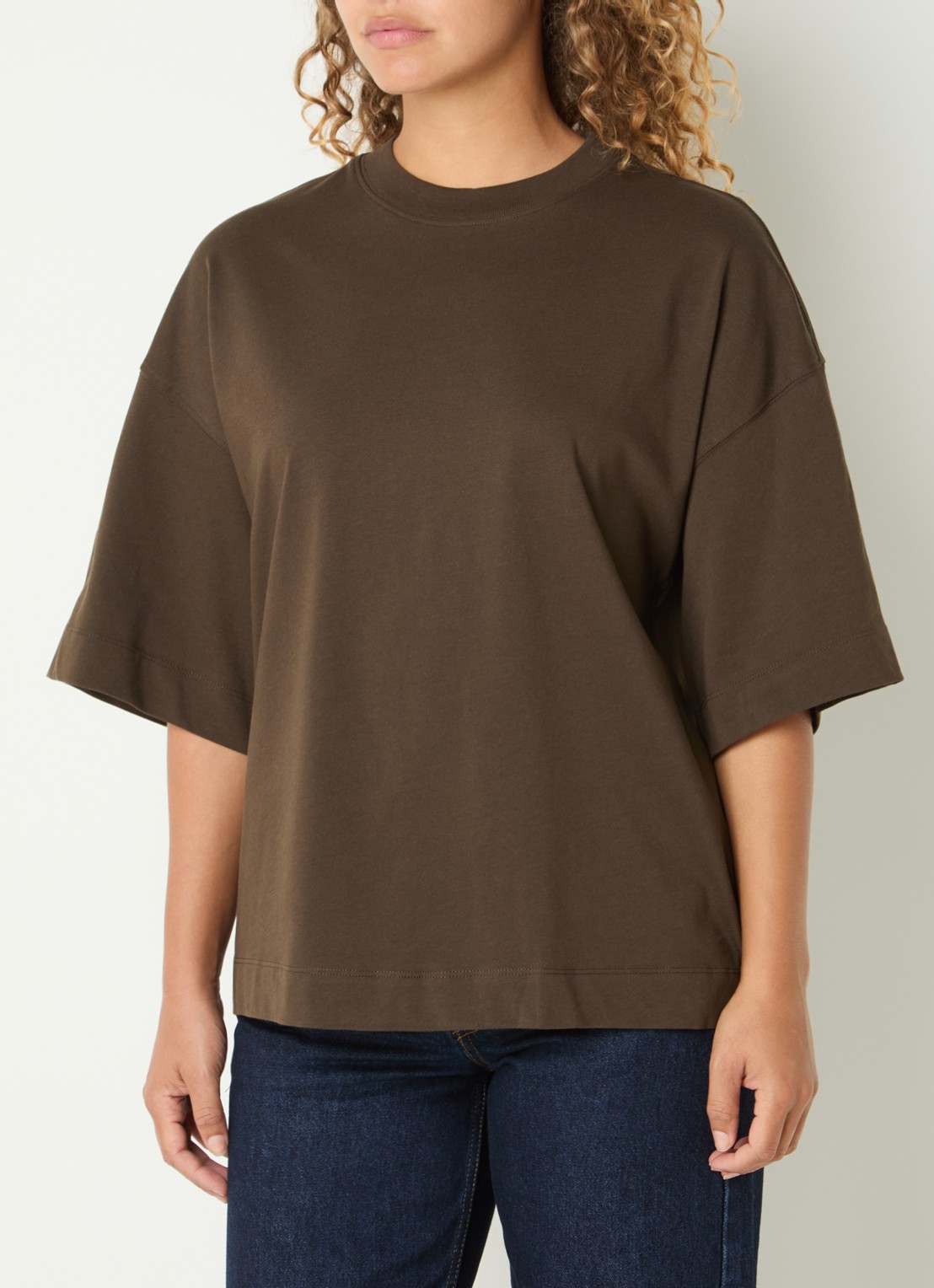 Selected T-shirt met ronde hals - detail bronsgroen