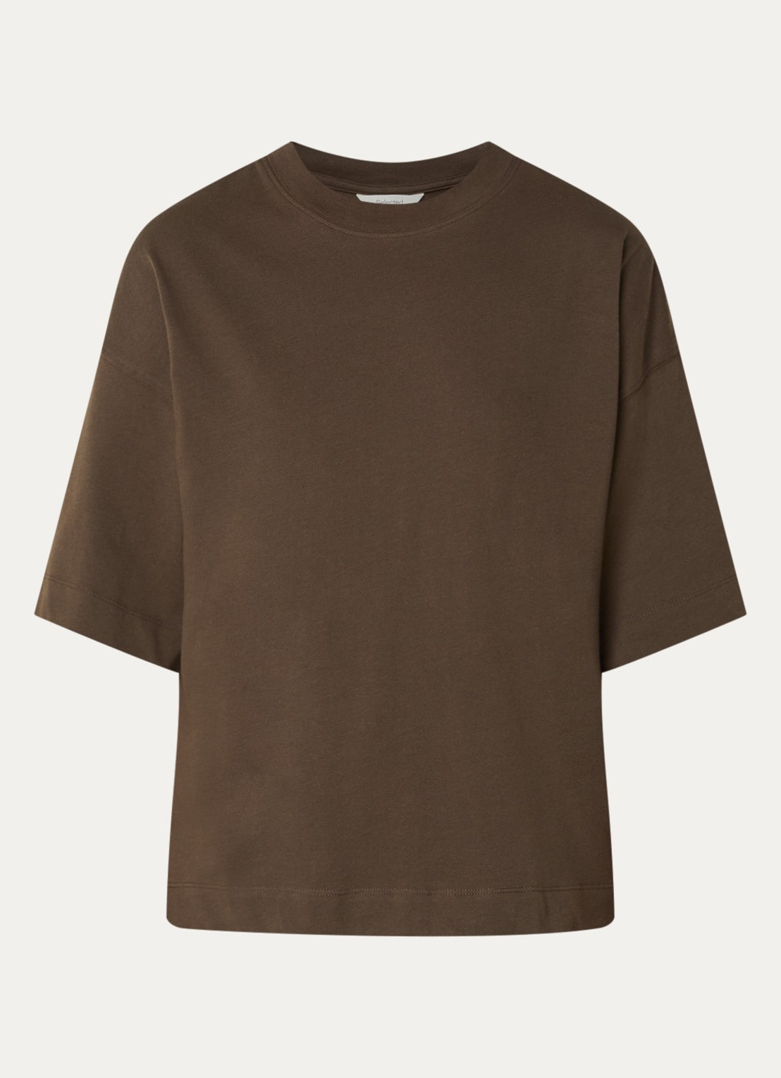 Selected T-shirt met ronde hals - voorkant 3 bronsgroen