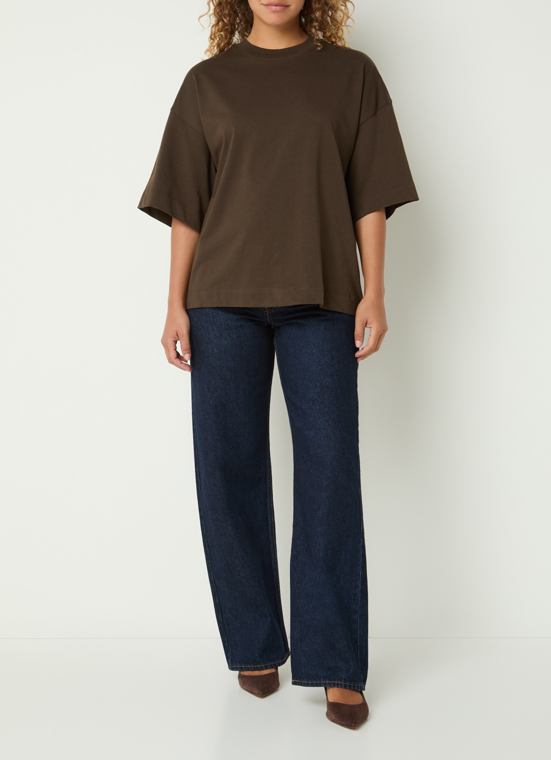 Selected T-shirt met ronde hals - voorkant 4 bronsgroen