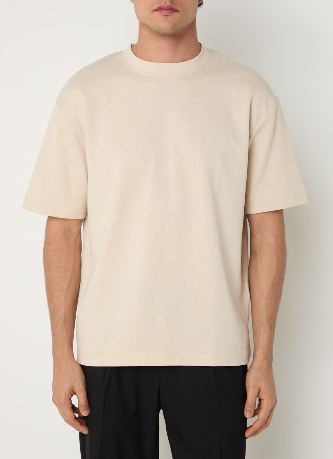 Selected T-shirt met stretch - detail 2 beige