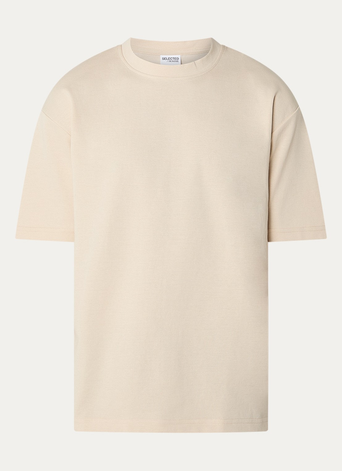 Selected T-shirt met stretch - voorkant 3 beige