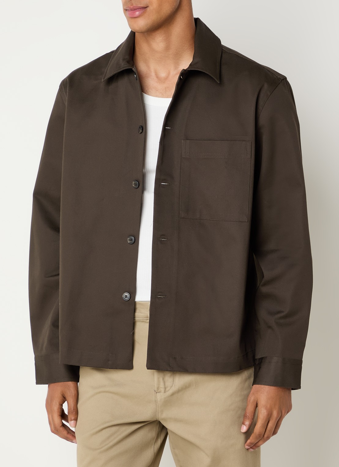 Selected Tate overshirt met borstzak - detail donkerbruin