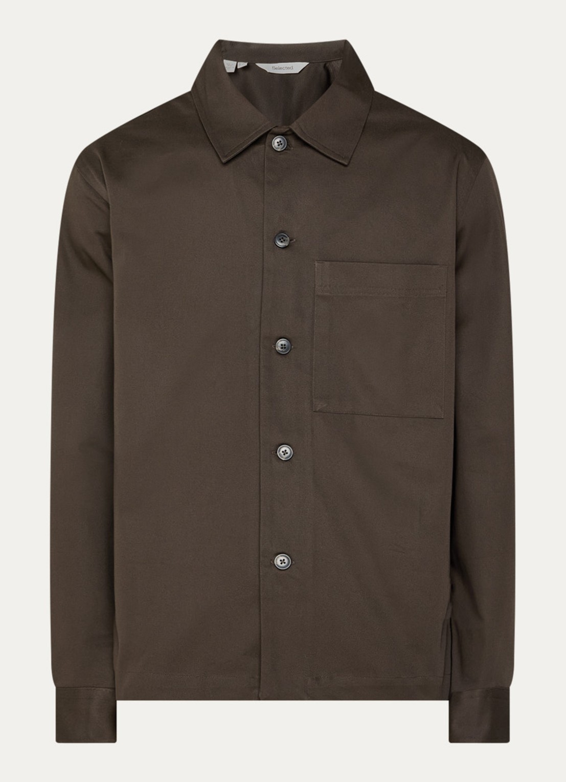 Selected Tate overshirt met borstzak - voorkant 3 donkerbruin