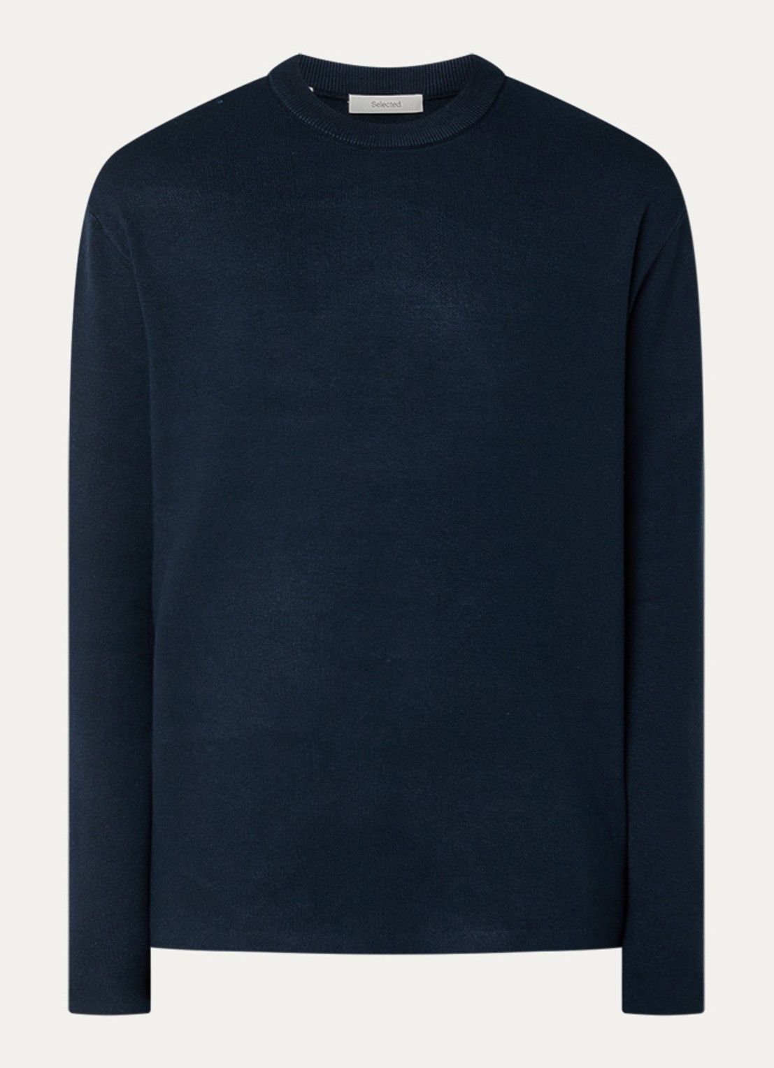 Selected Teller fijngebreide pullover met ronde hals - voorkant 2 donkerblauw