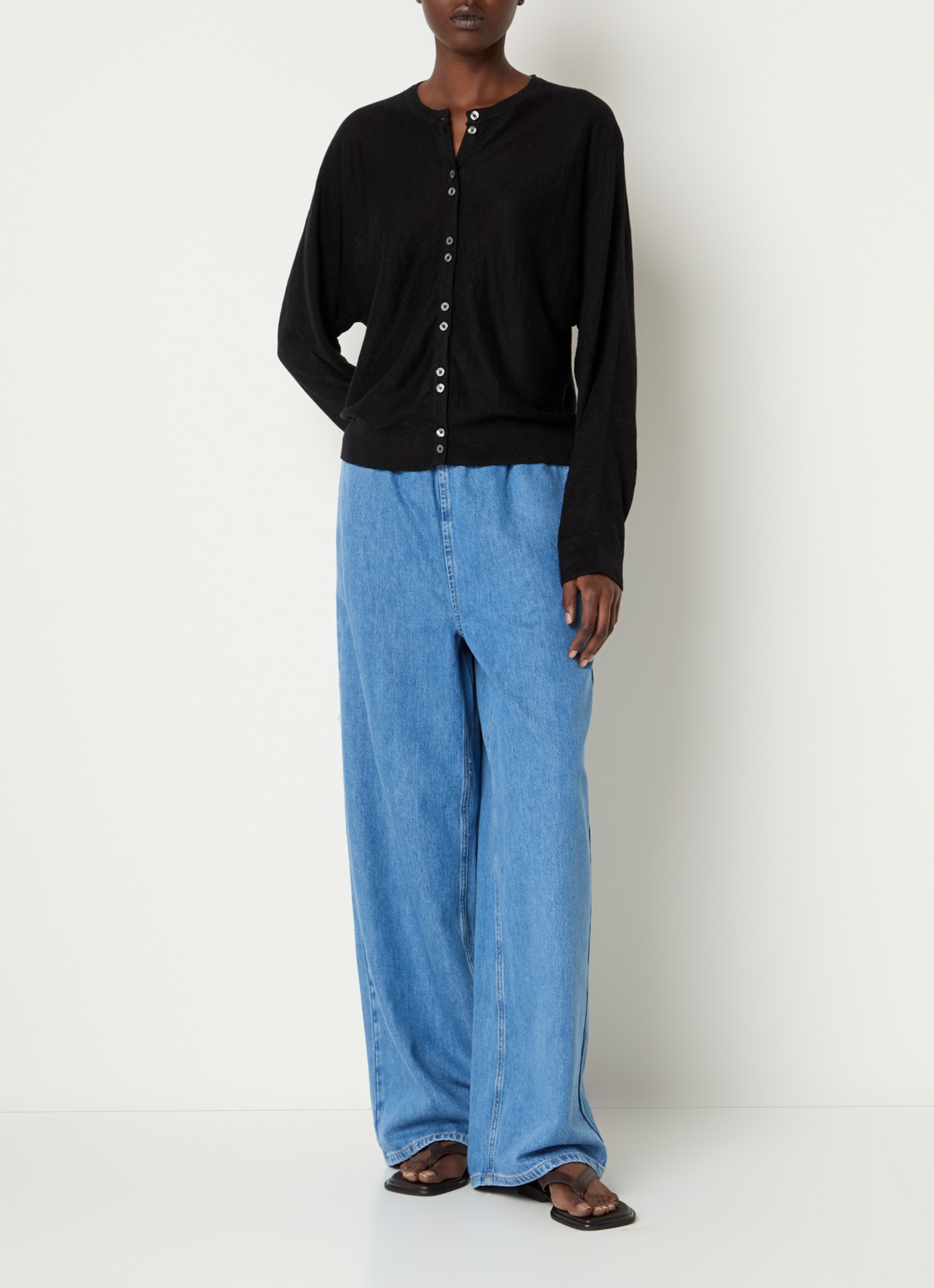 Selected Tenna high waist wide leg jeans met medium wassing en steekzakken - voorkant 3 indigo
