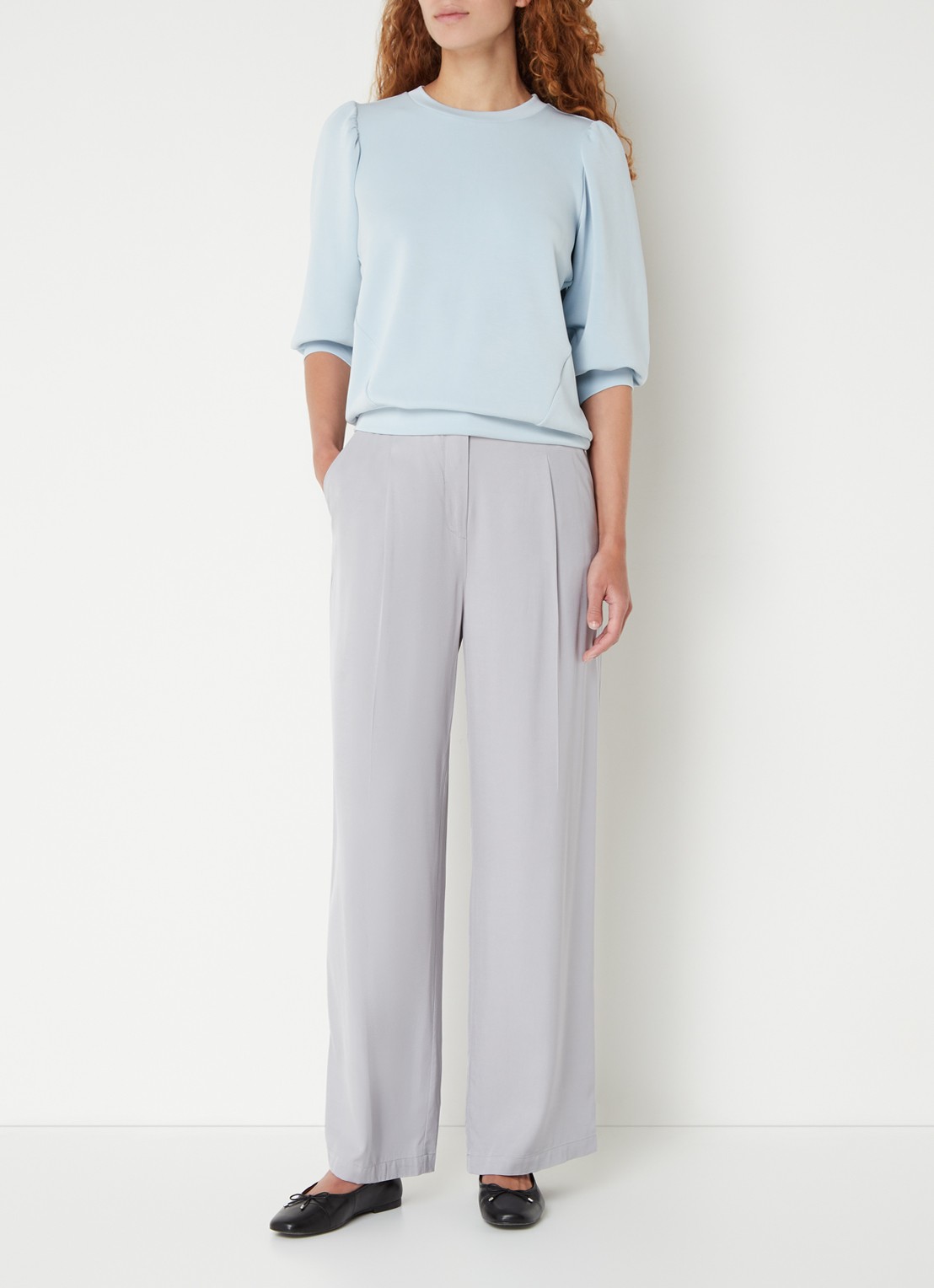 Selected Tenny top  met pofmouw - voorkant 4 lichtblauw