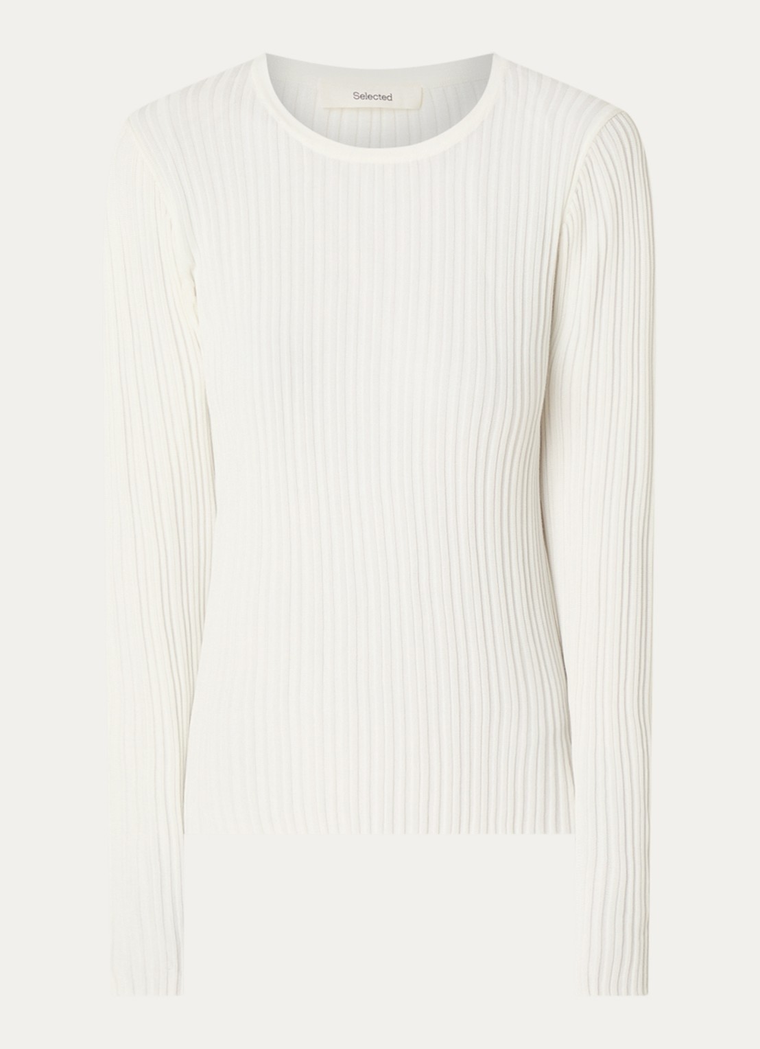 Selected Toledo grofgebreide pullover met ronde hals - voorkant 2 wit