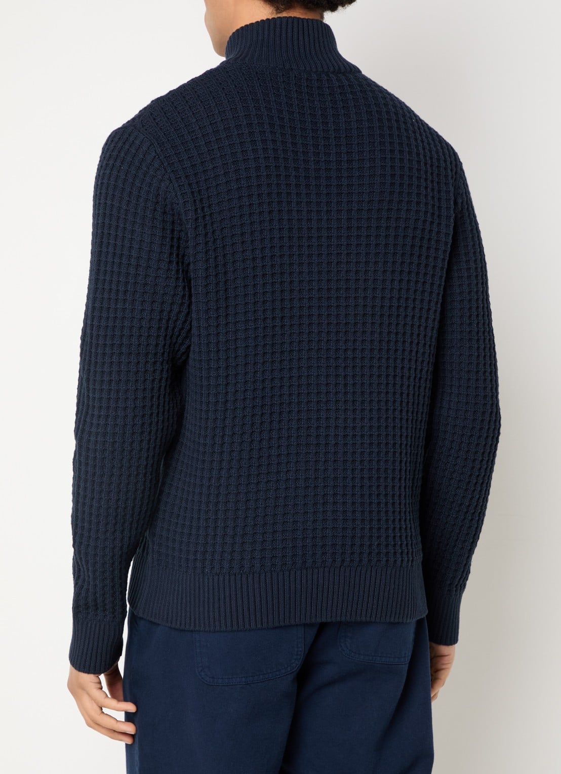 Selected Tom fijngebreide trui met halve rits - achterkant donkerblauw