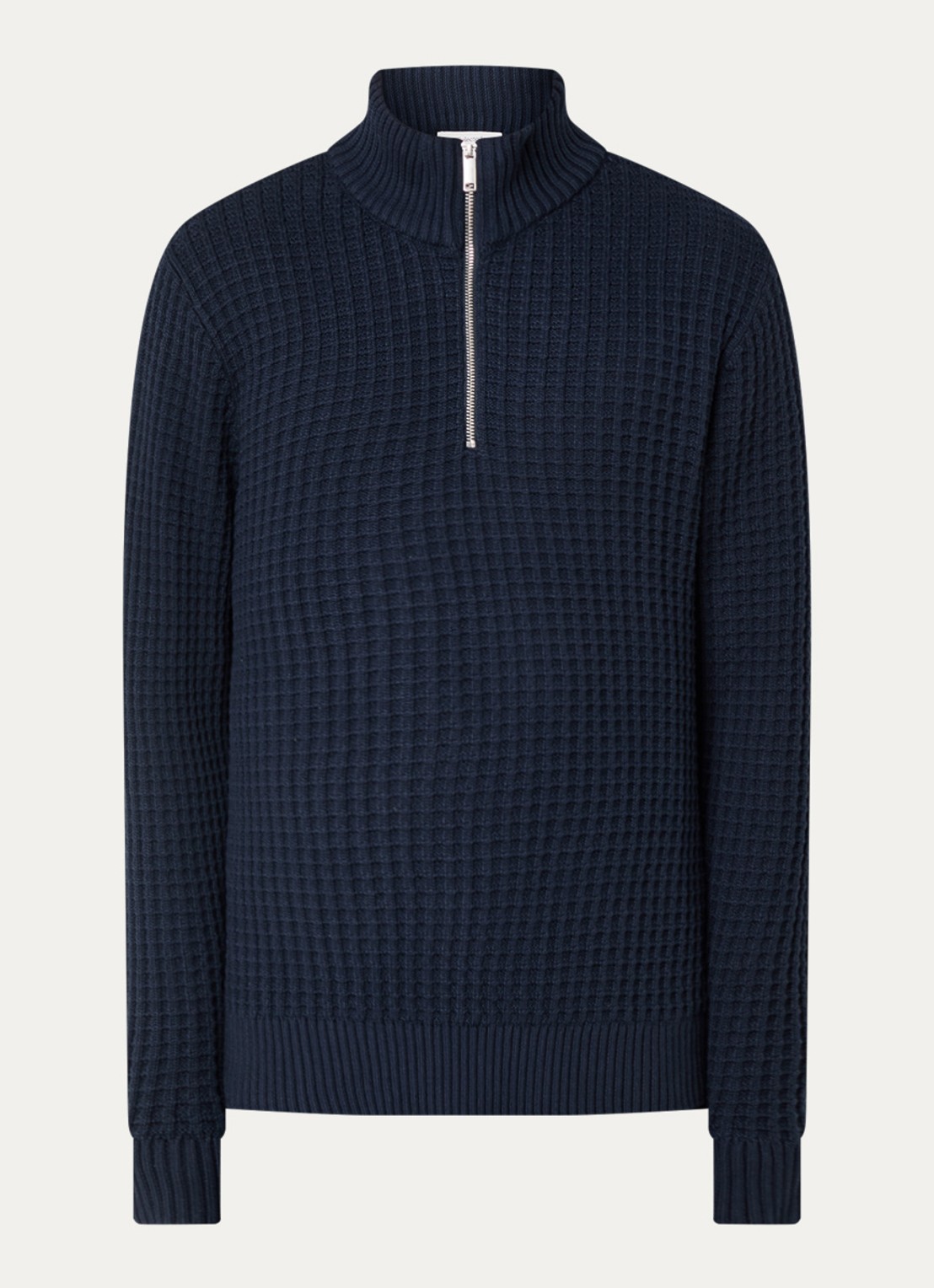 Selected Tom fijngebreide trui met halve rits - voorkant 3 donkerblauw