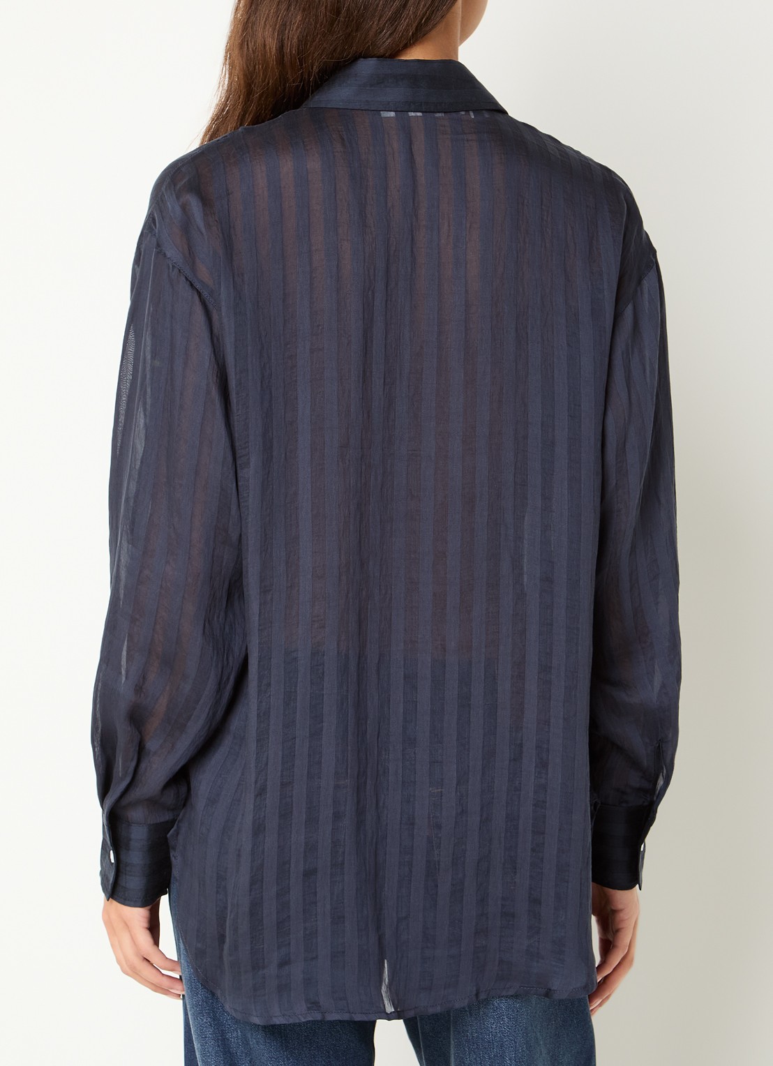 Selected Toran semi-transparante blouse met streepprint - achterkant 2 donkerblauw