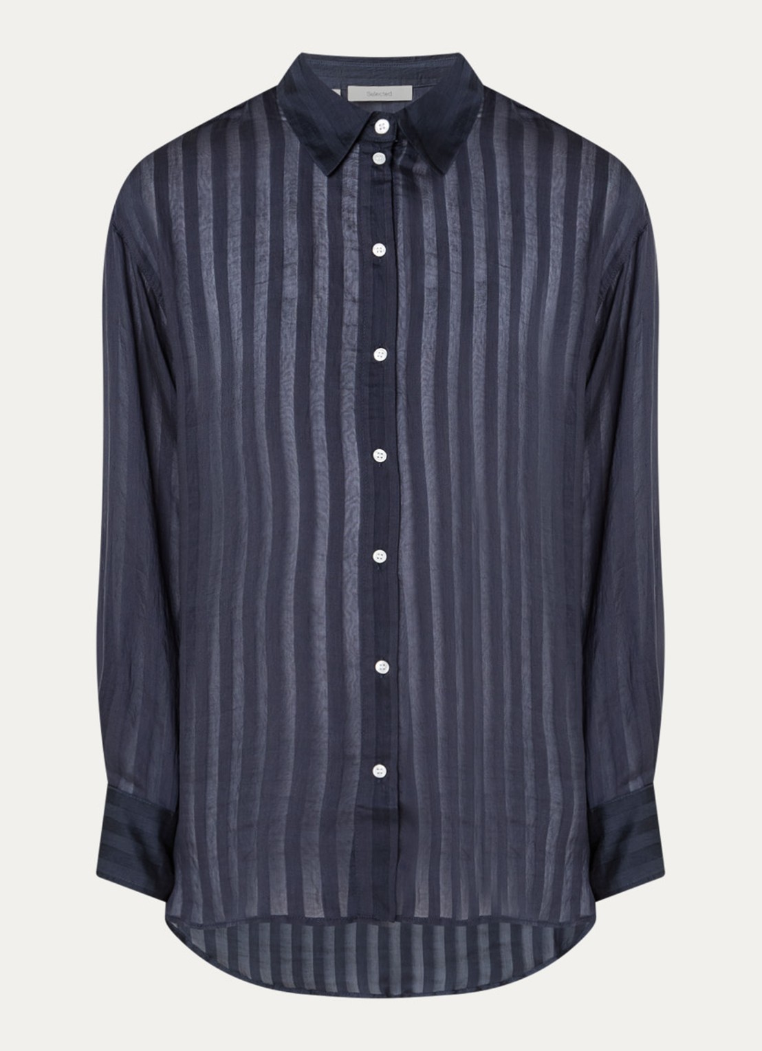 Selected Toran semi-transparante blouse met streepprint - voorkant 3 donkerblauw