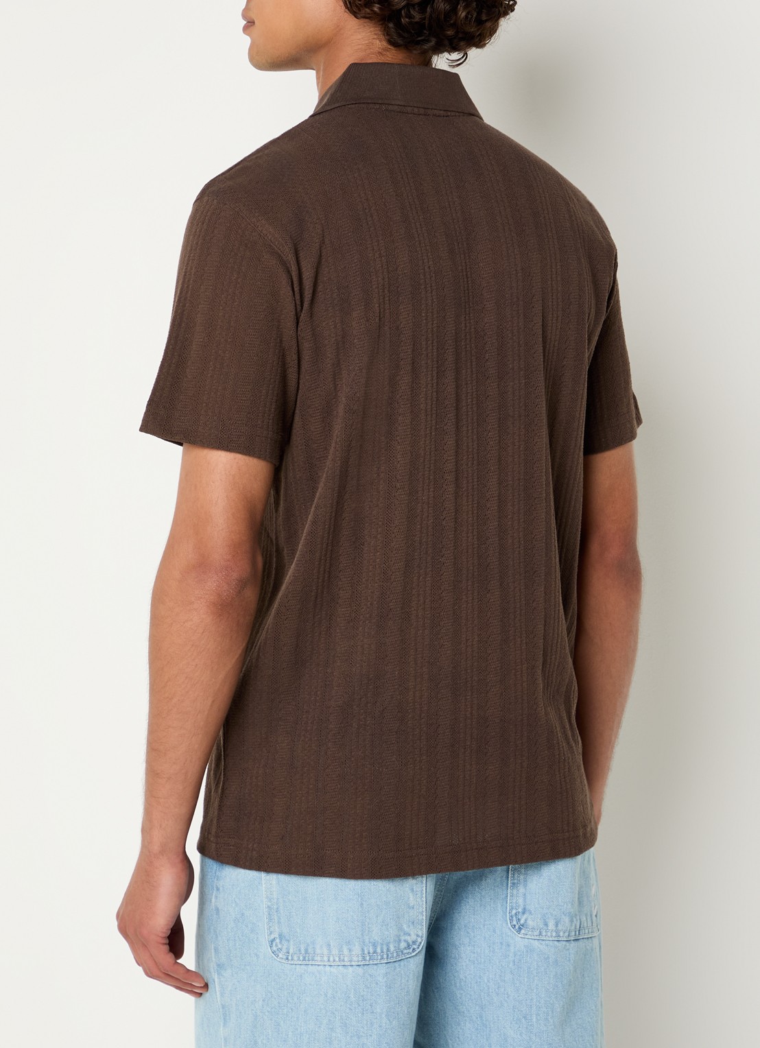 Selected Travis fijngebreide regular fit polo - achterkant 4 donkerbruin