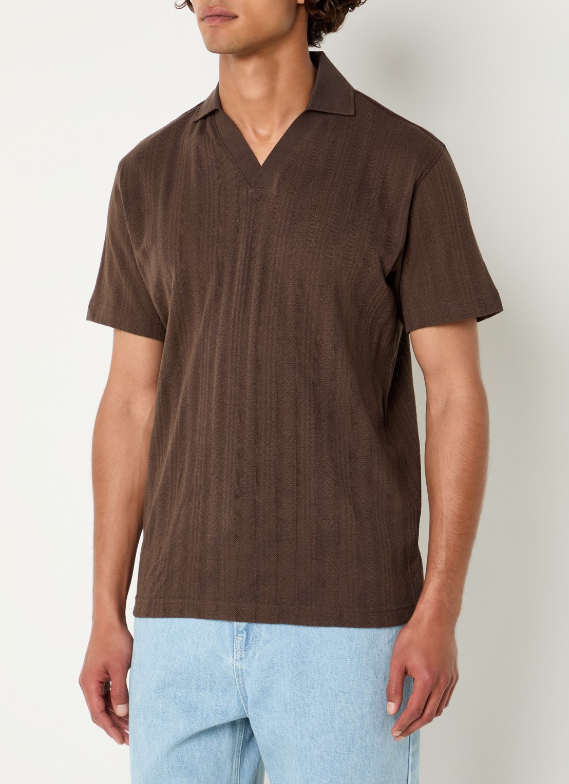 Selected Travis fijngebreide regular fit polo - detail 3 donkerbruin