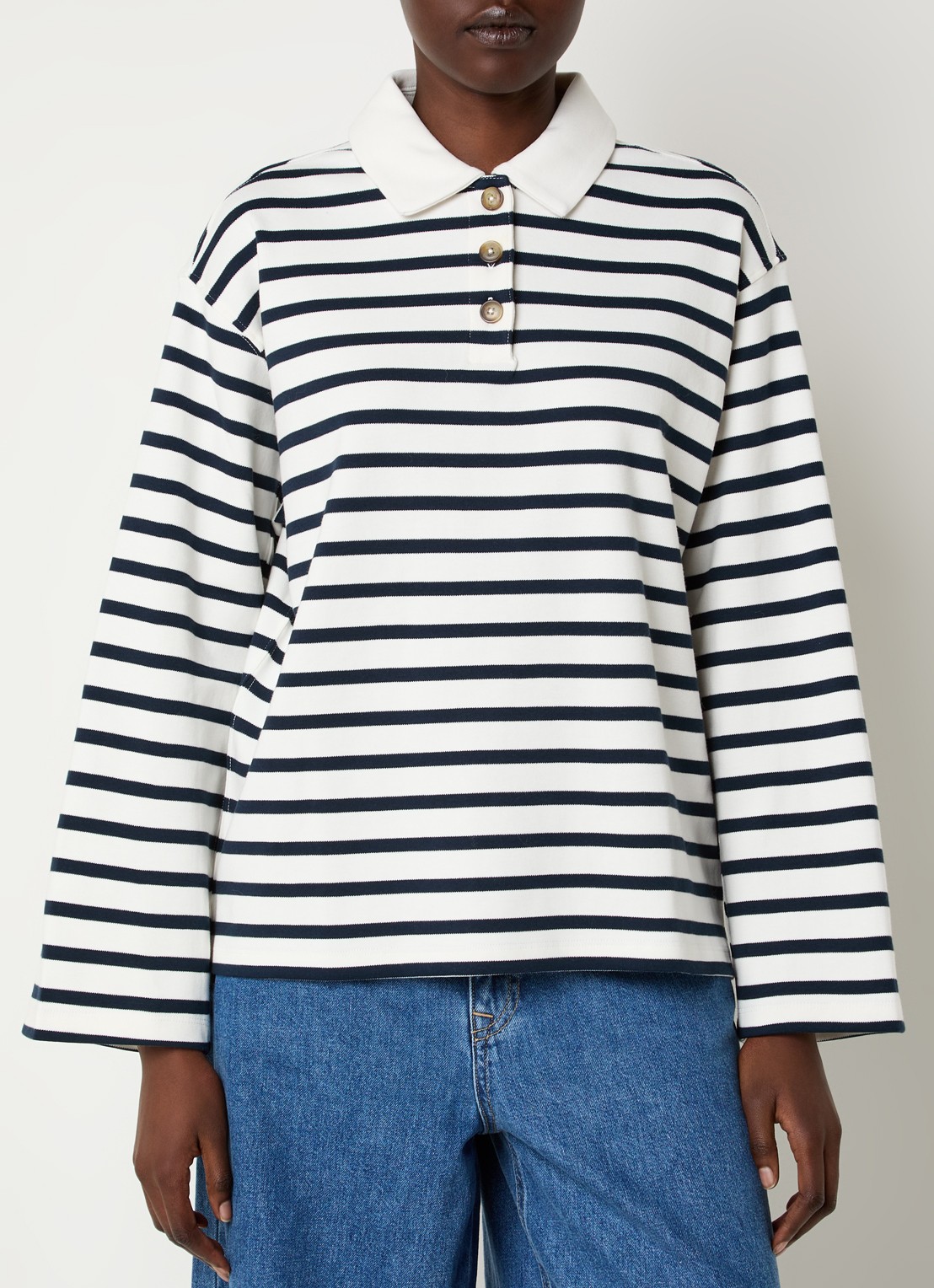 Selected Wada top met streepprint en polokraag - detail blauw