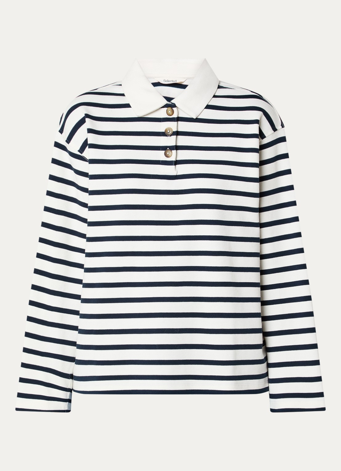 Selected Wada top met streepprint en polokraag - voorkant 2 blauw