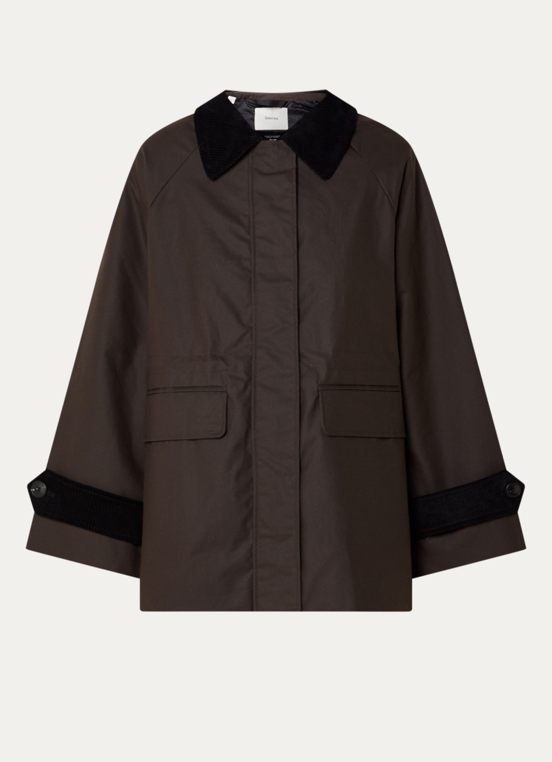 Selected Wilma jack met details van corduroy - voorkant donkerbruin