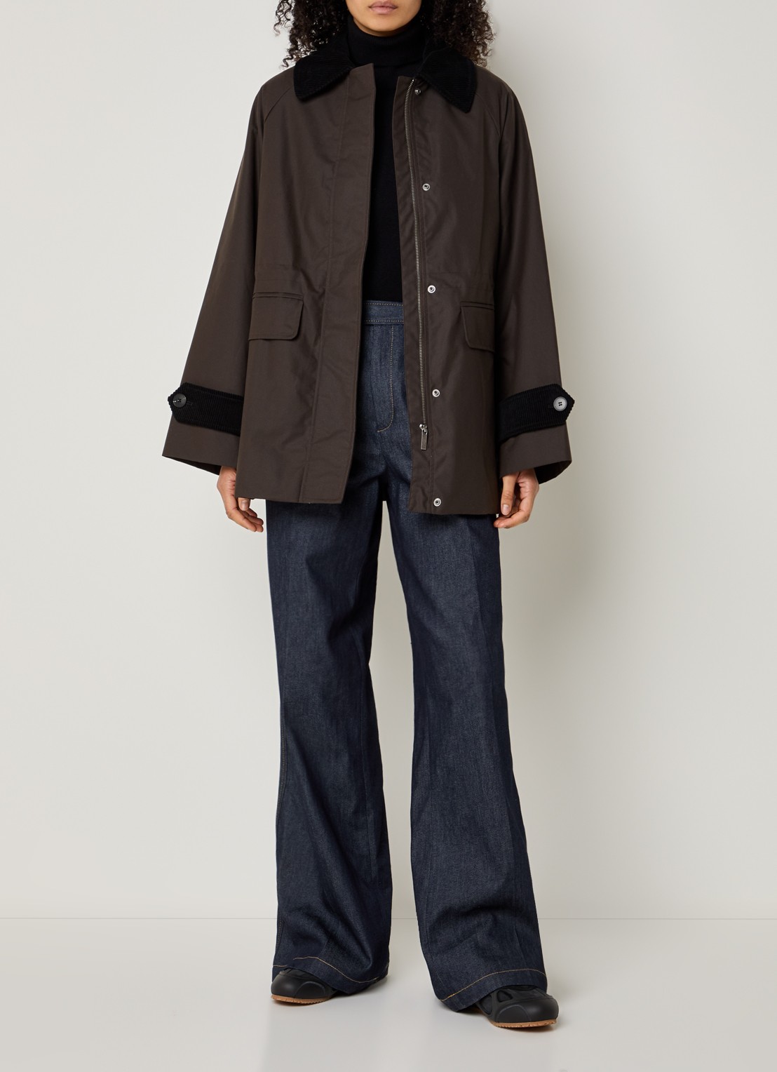 Selected Wilma jack met details van corduroy - voorkant 2 donkerbruin