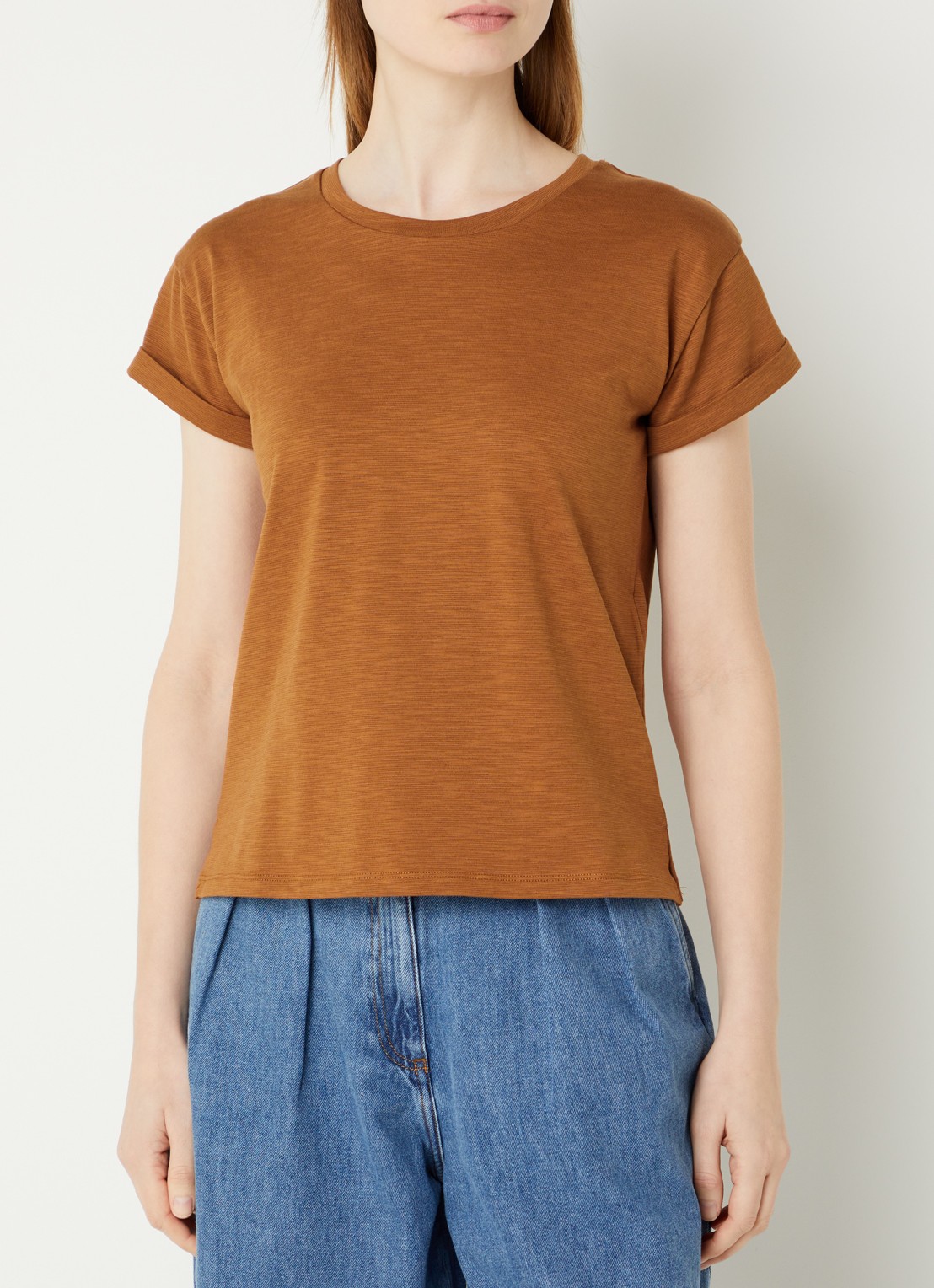 Sessùn Albano T-shirt met ronde hals - detail 4 cognac