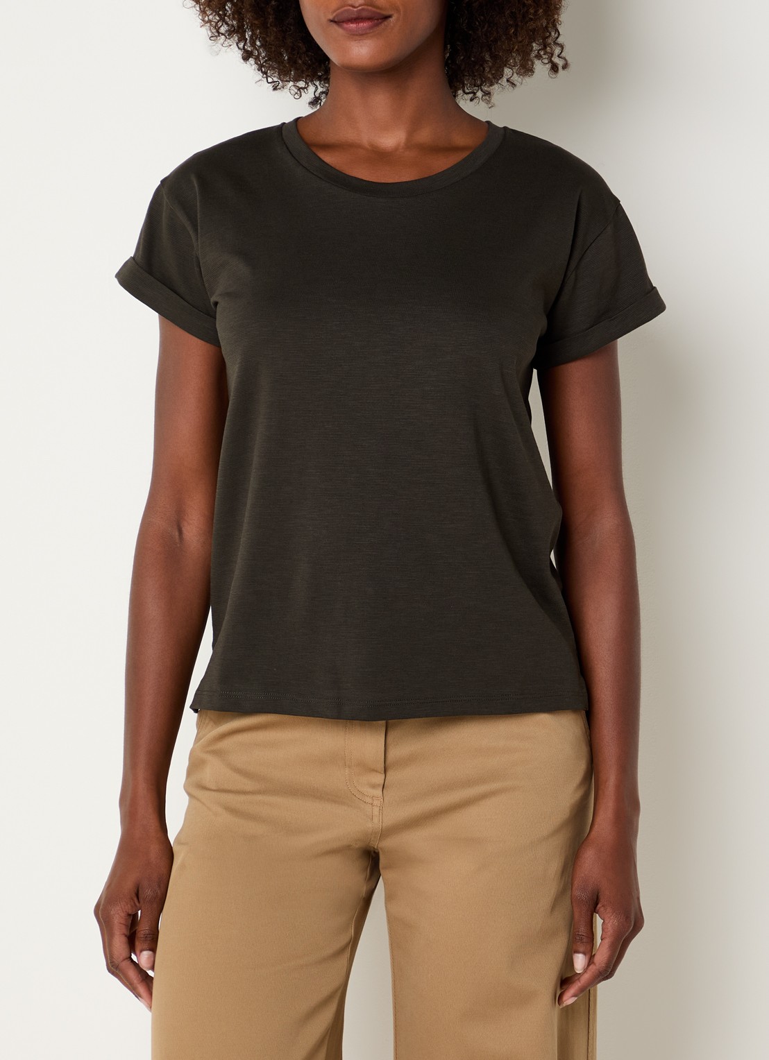 Sessùn Albano T-shirt met ronde hals - detail 3 bronsgroen