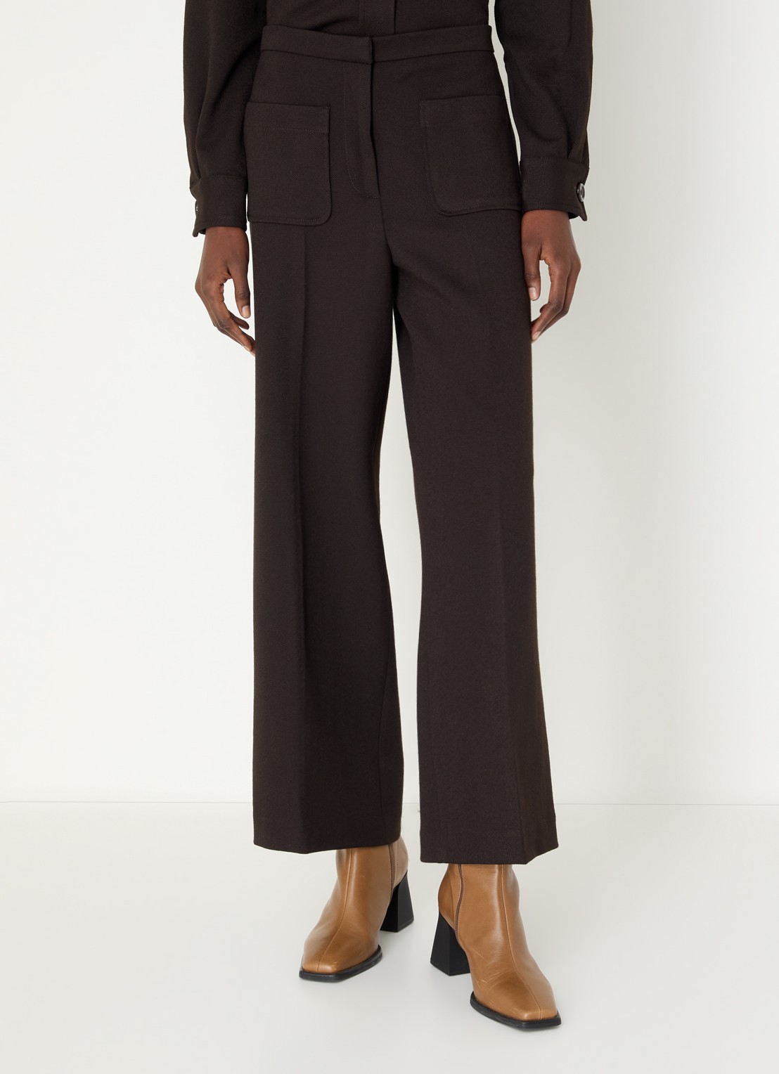 Sessùn Alberwool high waist straight fit cropped broek met opgestikte zakken - detail 4 bruin