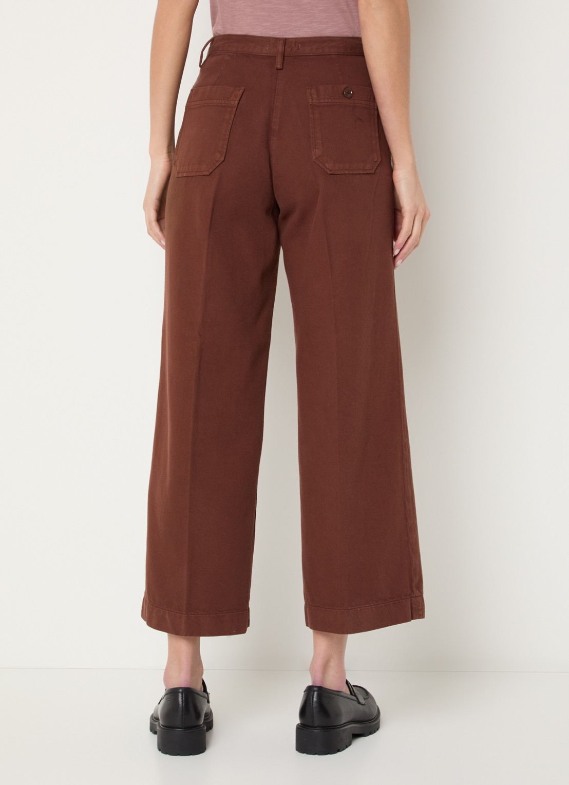 Sessùn Aldricks high waist wide fit culotte met opgestikte zakken - achterkant kastanjebruin