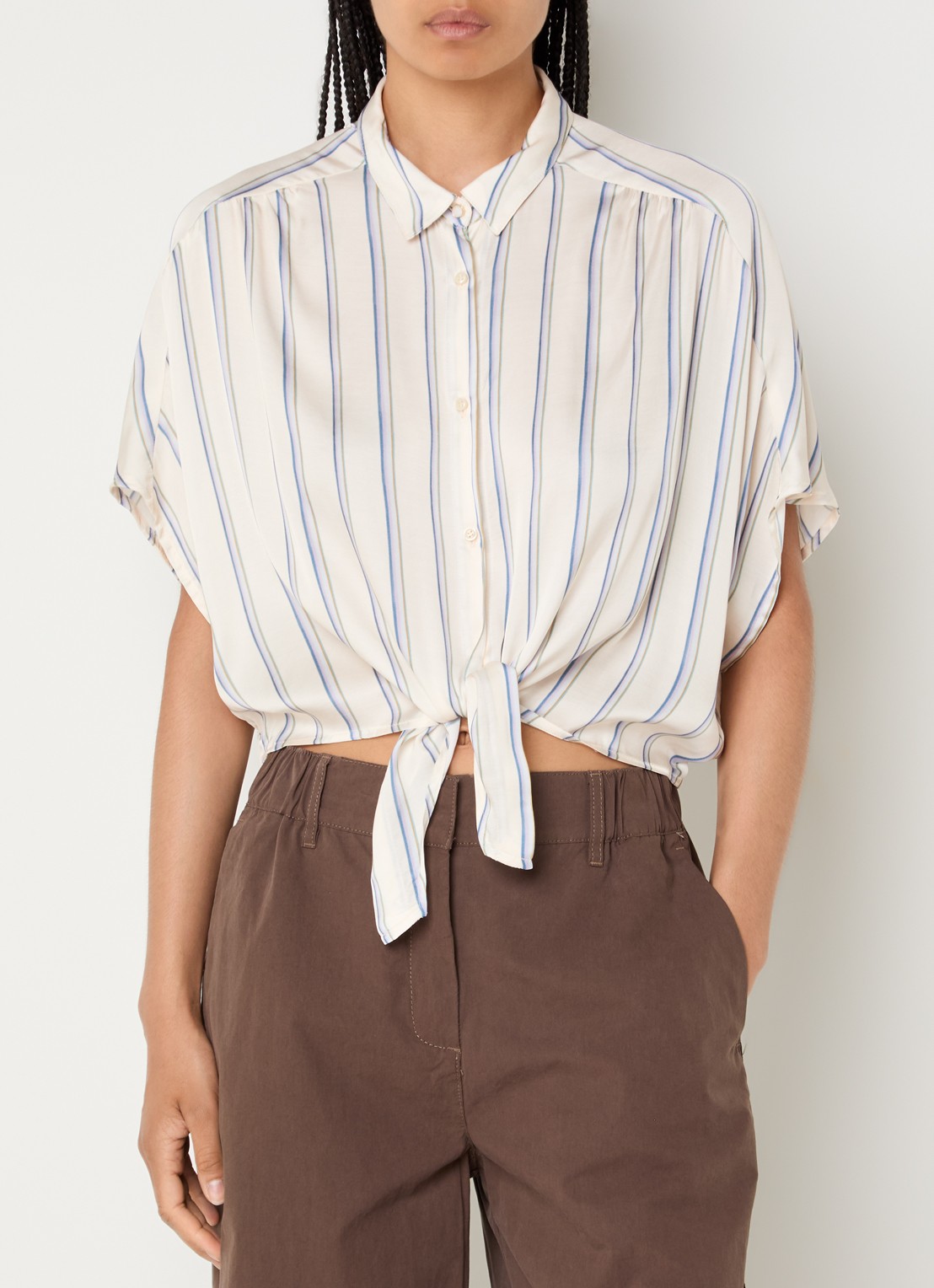 Sessùn Alfancy cropped blouse met gestrikt detail - detail 4 gebroken wit