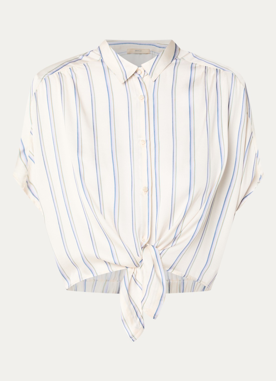 Sessùn Alfancy cropped blouse met gestrikt detail - voorkant gebroken wit