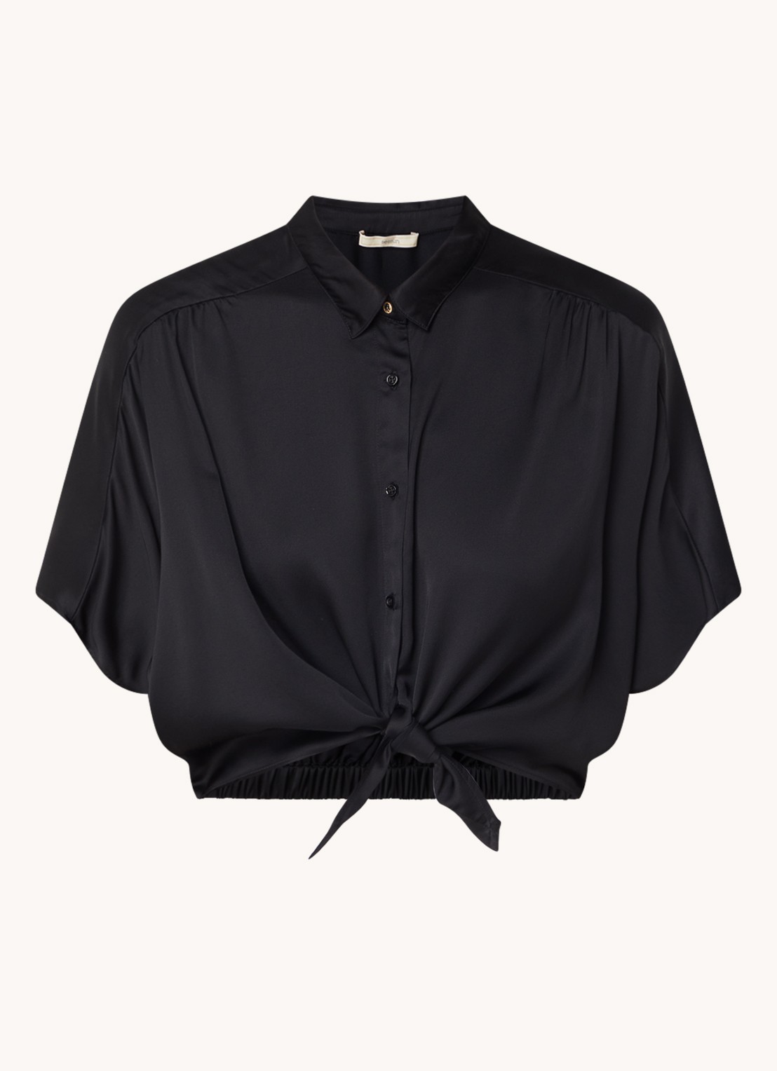 Sessùn Alfassa crop top van satijn met gestrikt detail - voorkant zwart
