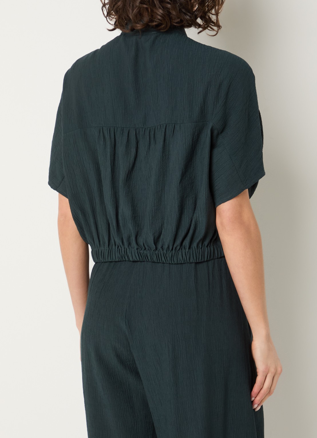 Sessùn Alfassa cropped blouse van  crêpe met geknoopt detail - achterkant 4 petrol